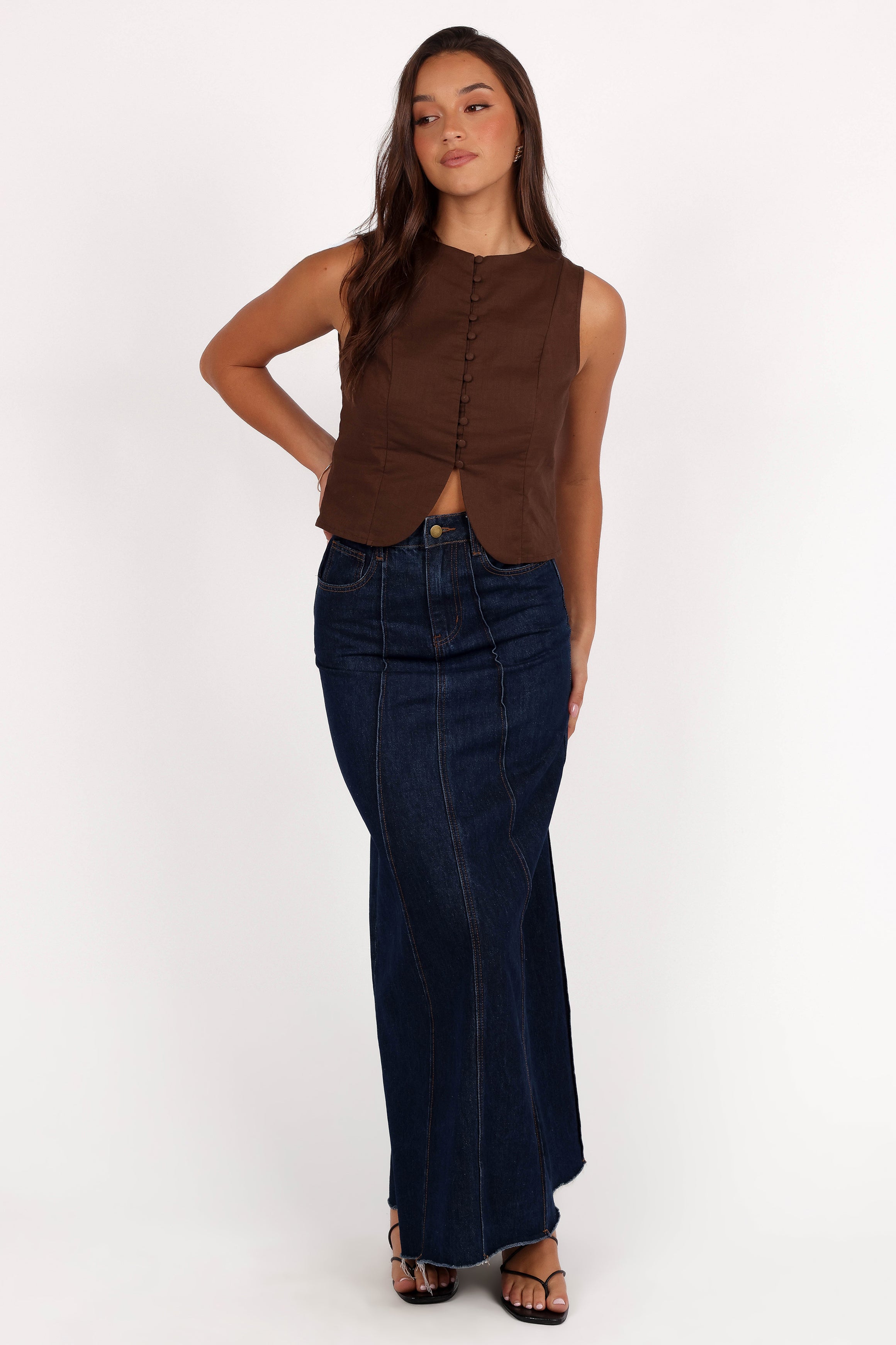 Daniella Linen Vest - Chocolate Brown-Aur Fashion