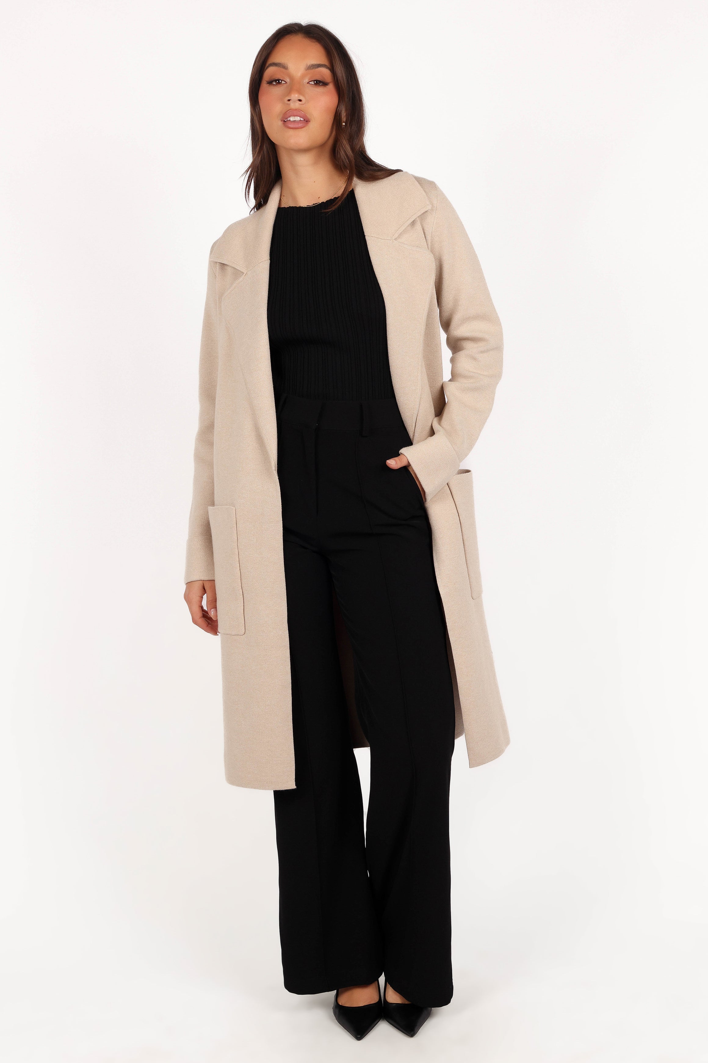 Decker Waist Tie Coatigan - Oatmeal-Aur Fashion