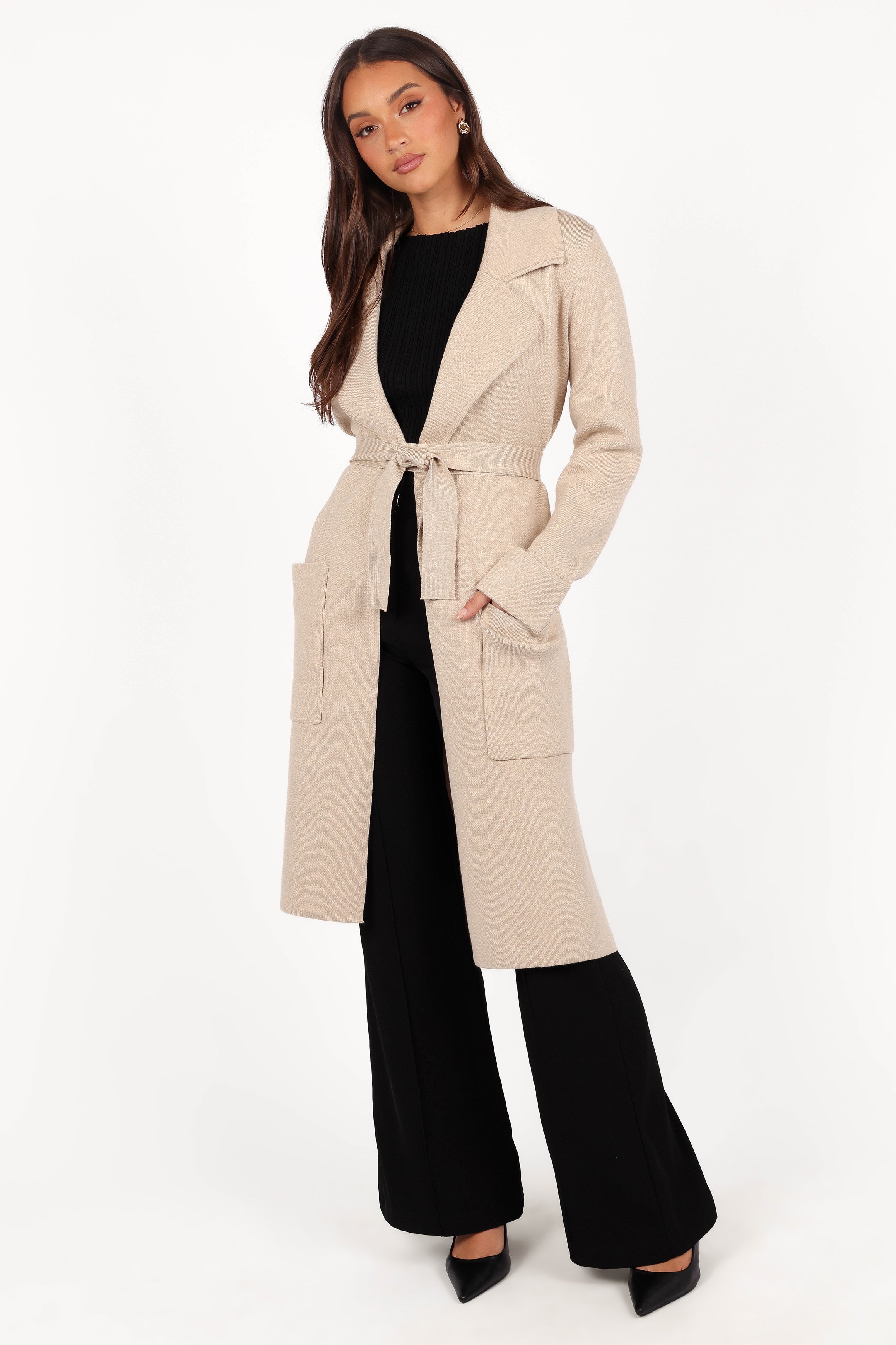 Decker Waist Tie Coatigan - Oatmeal-Aur Fashion