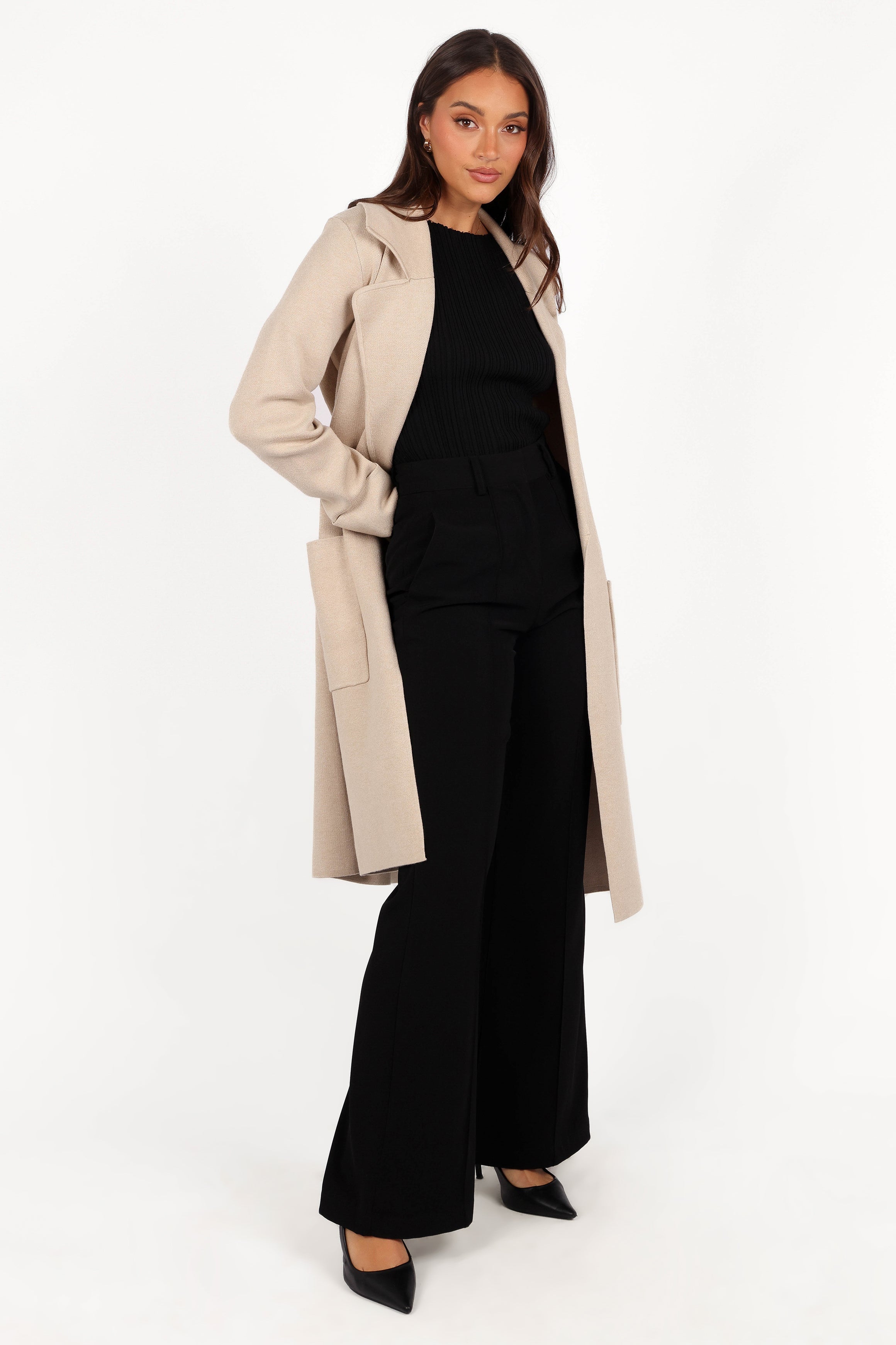 Decker Waist Tie Coatigan - Oatmeal-Aur Fashion