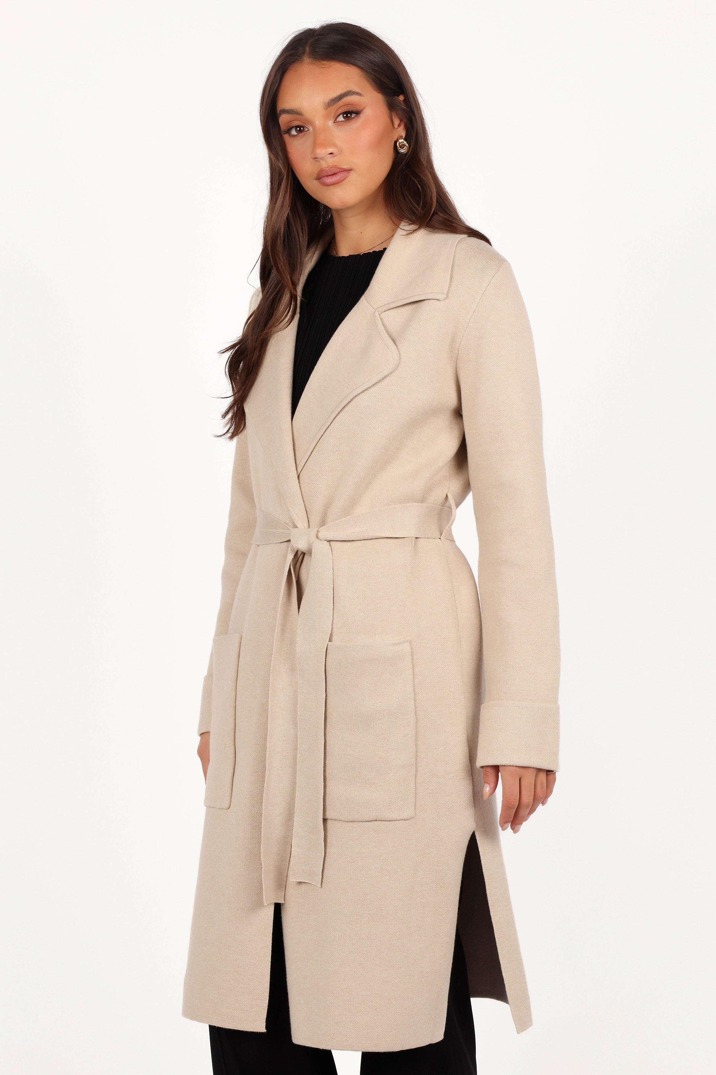 Decker Waist Tie Coatigan - Oatmeal-Aur Fashion