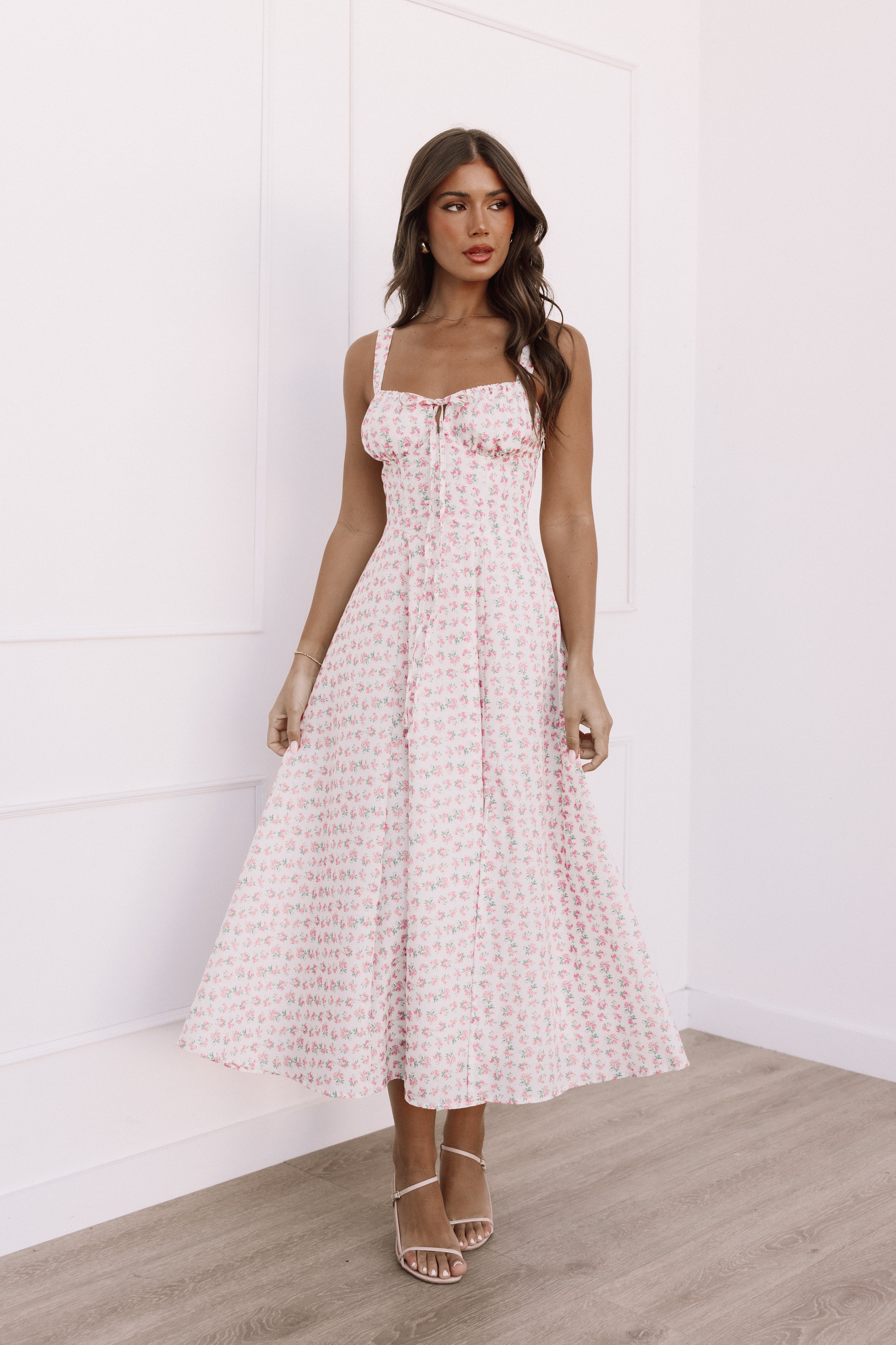 Elodie Midi Dress - Pink Floral-Aur Fashion