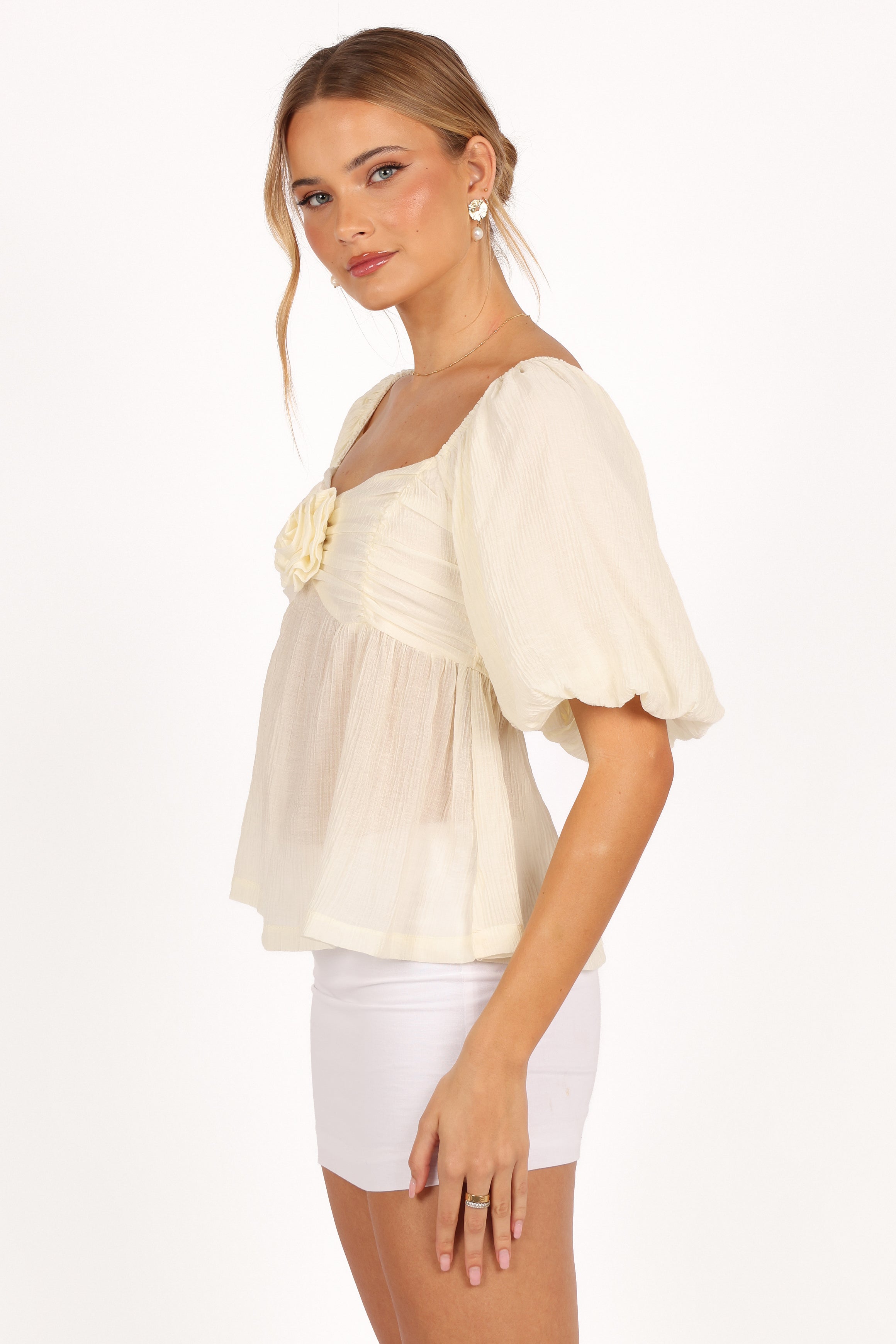 Emerson Rosette Top - Ivory-Aur Fashion