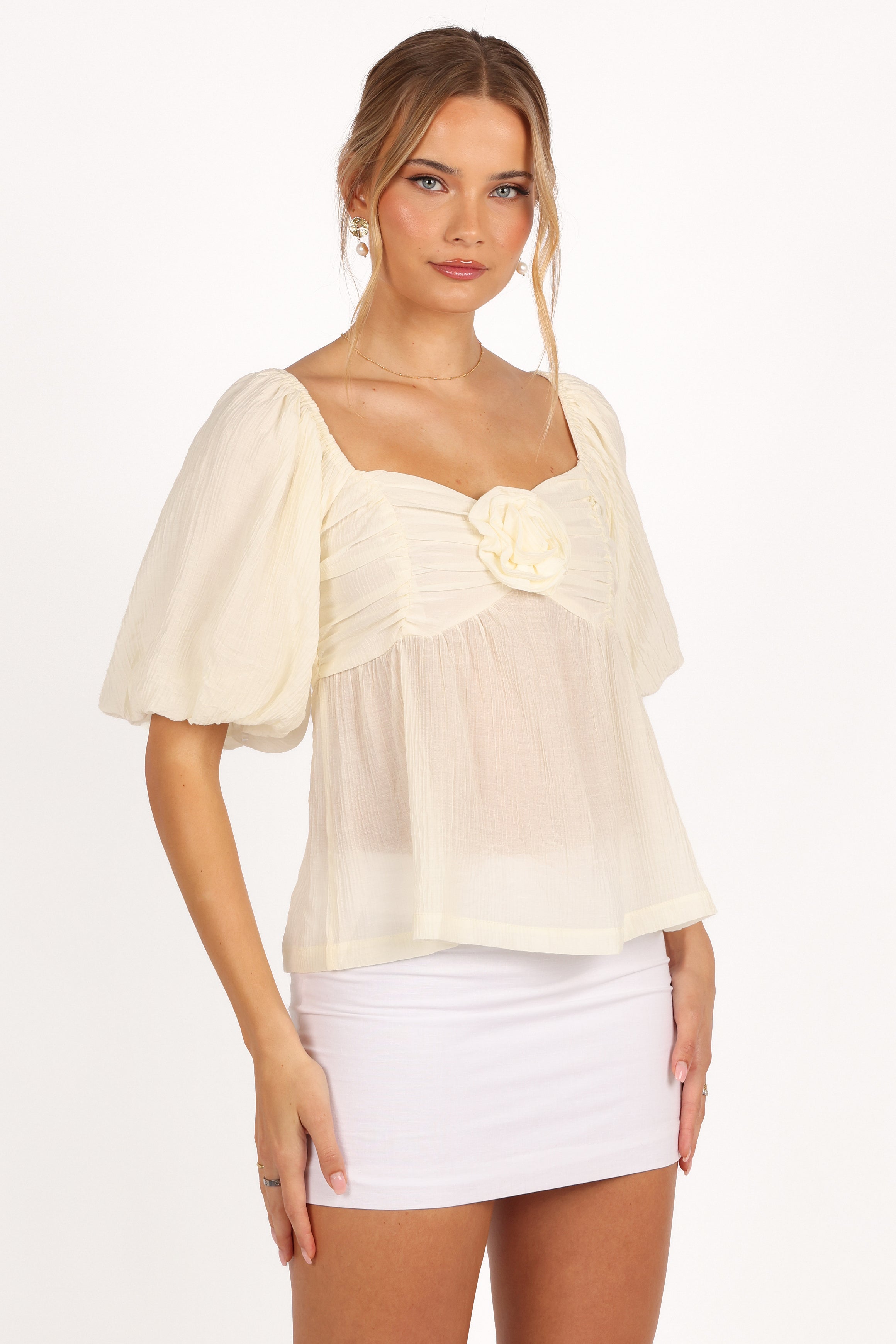 Emerson Rosette Top - Ivory-Aur Fashion