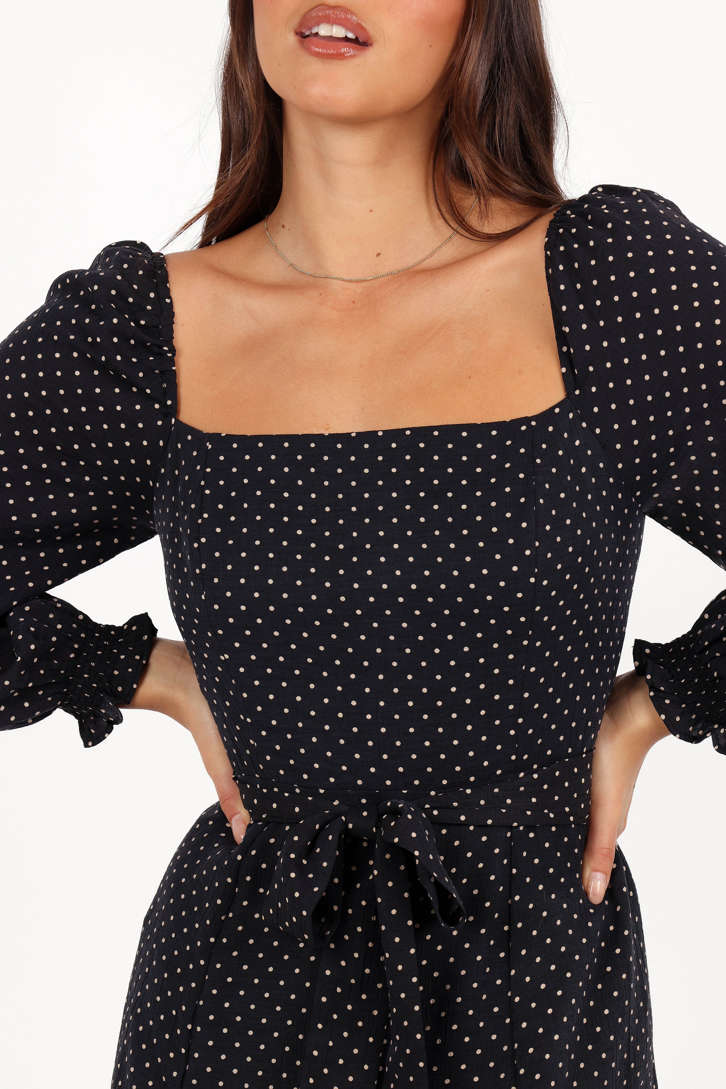 Ettie Long Sleeve Midi Dress - Black Polka Dot-Aur Fashion