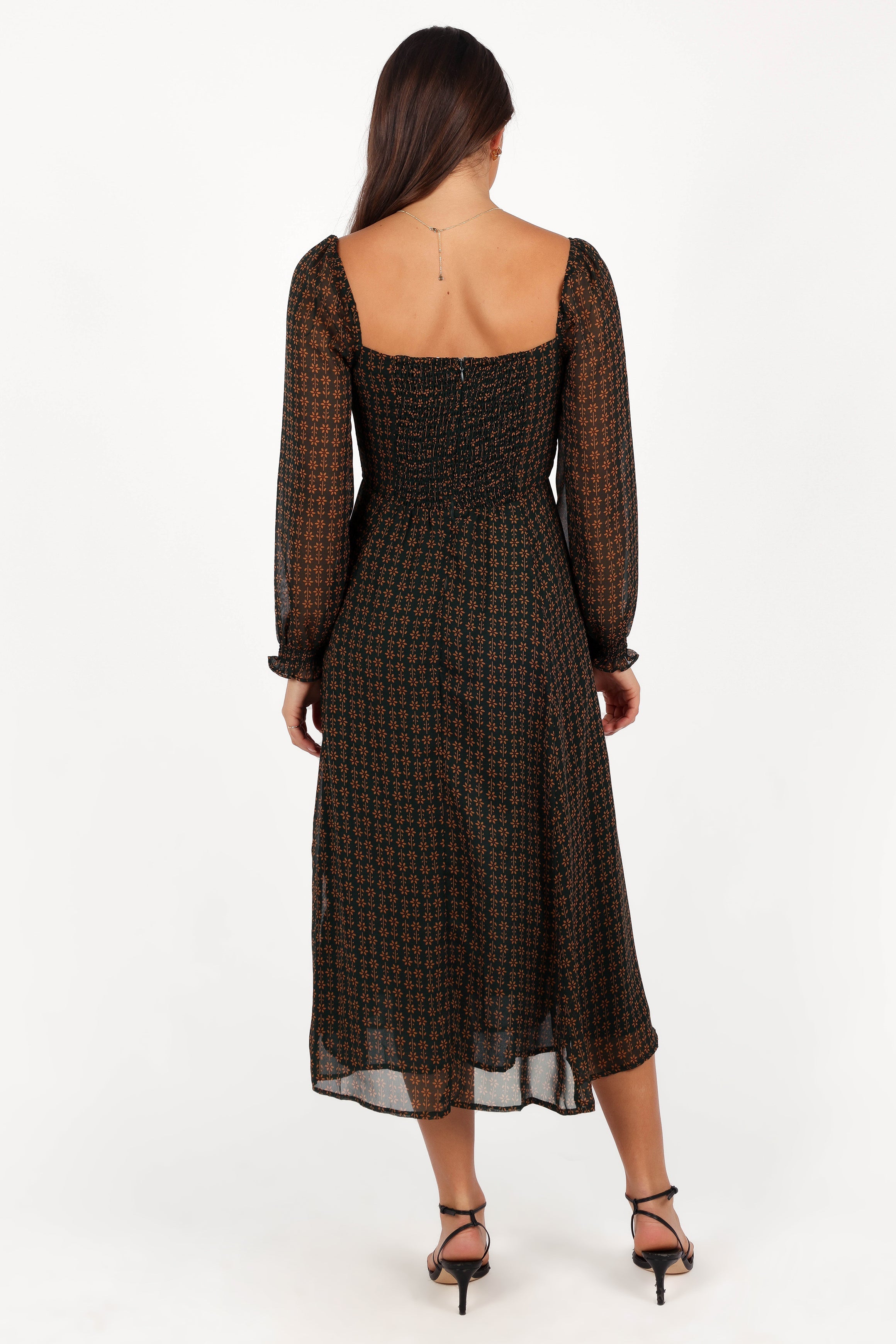 Ettie Long Sleeve Midi Dress - Pine/Tan-Aur Fashion
