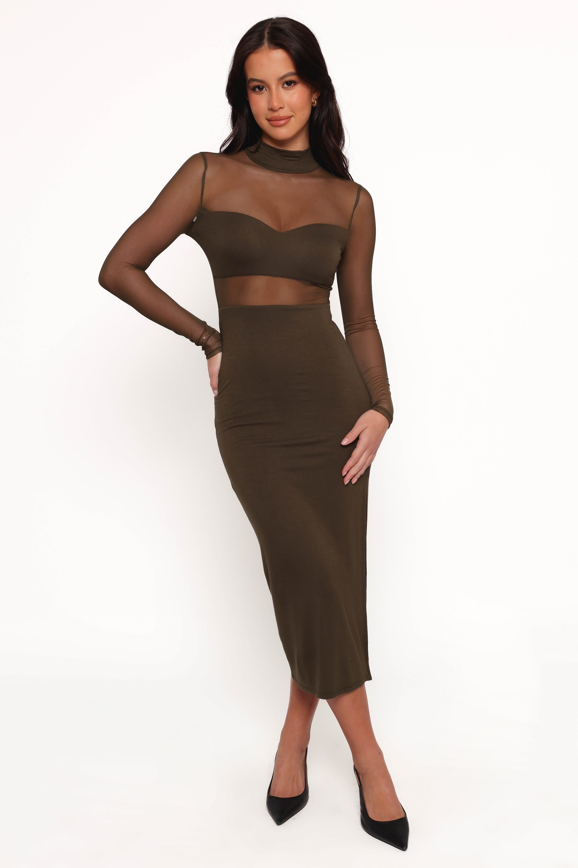 Farrow Long Sleeve Midi Dress - Olive-Aur Fashion
