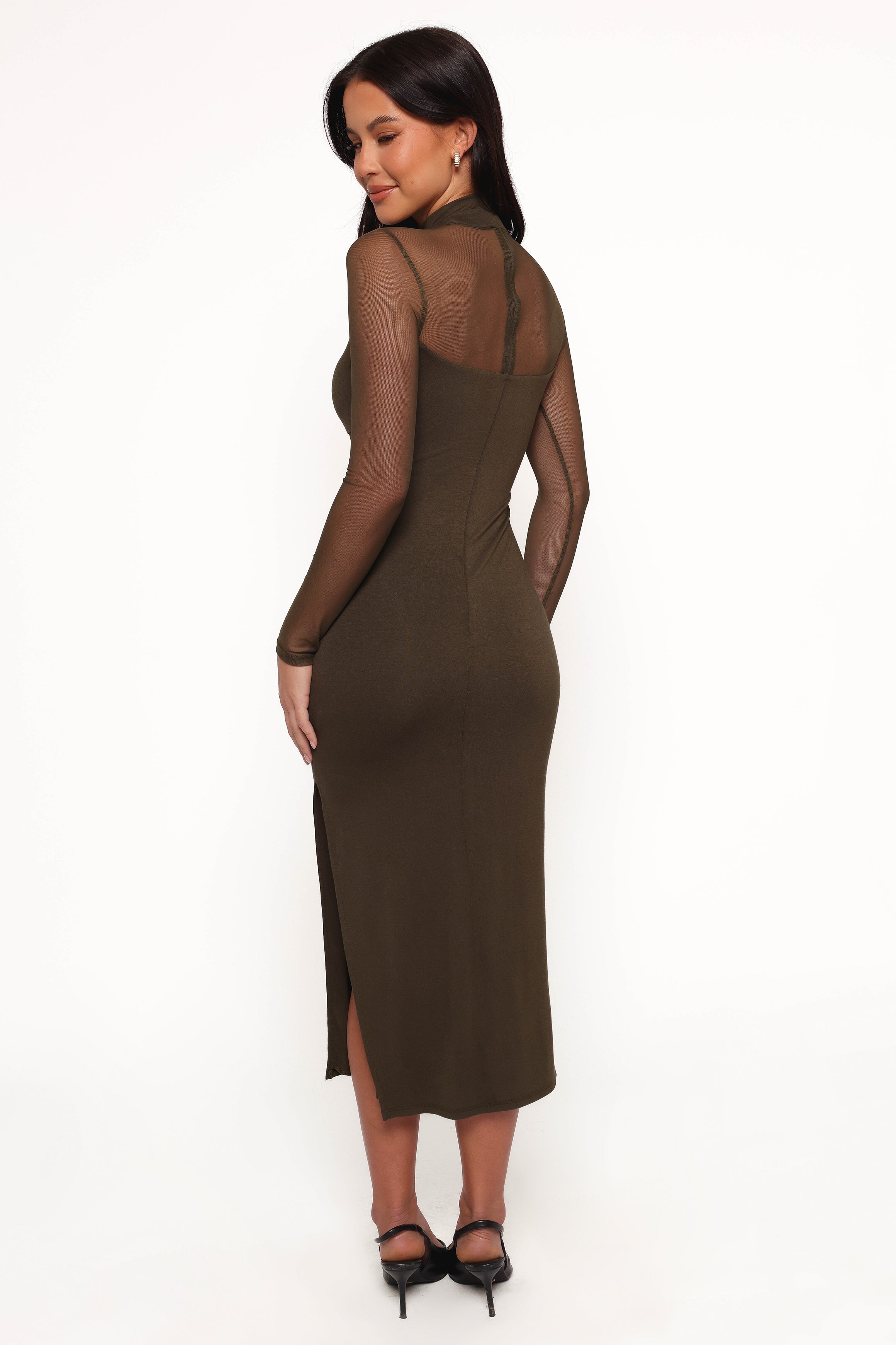 Farrow Long Sleeve Midi Dress - Olive-Aur Fashion