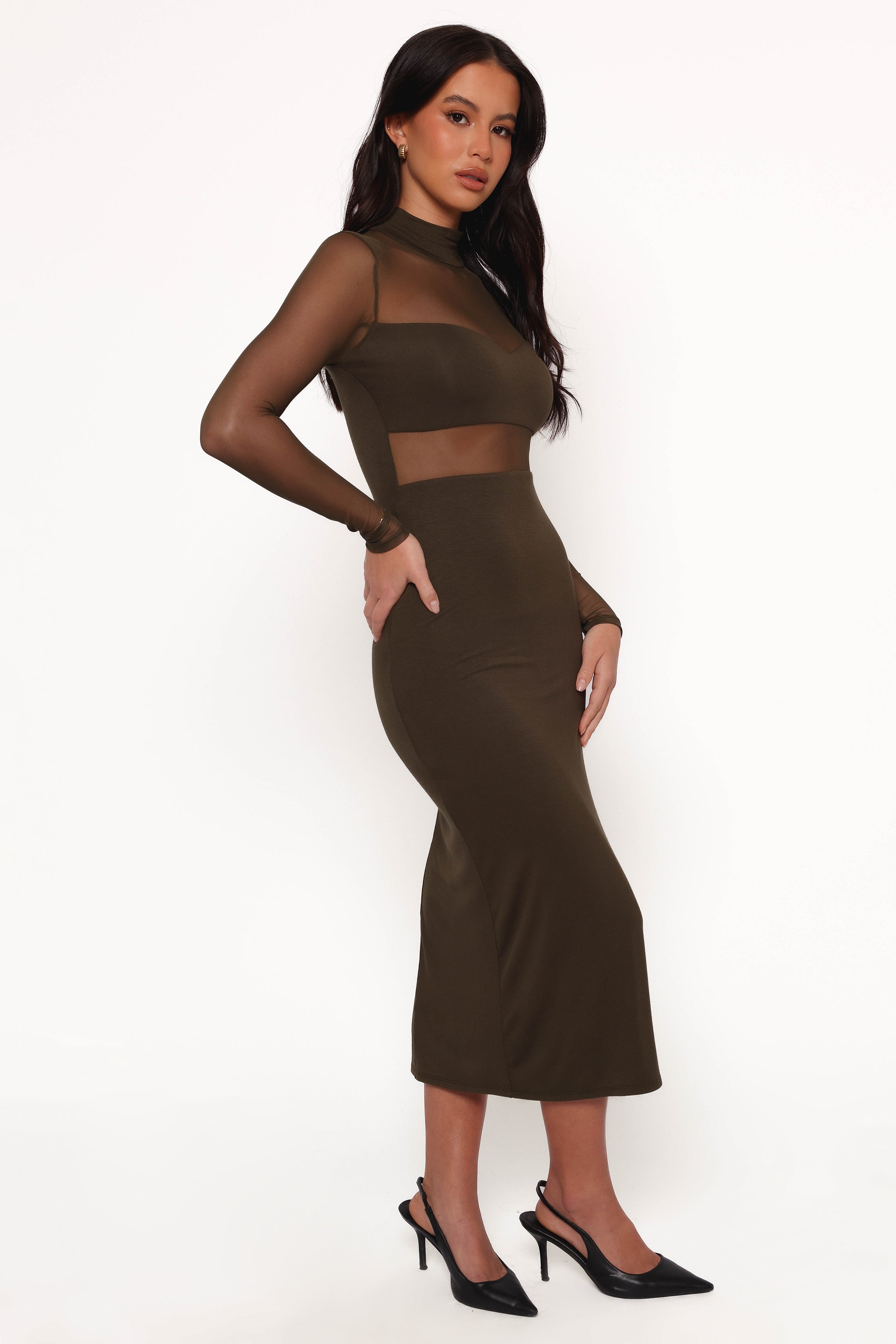 Farrow Long Sleeve Midi Dress - Olive-Aur Fashion