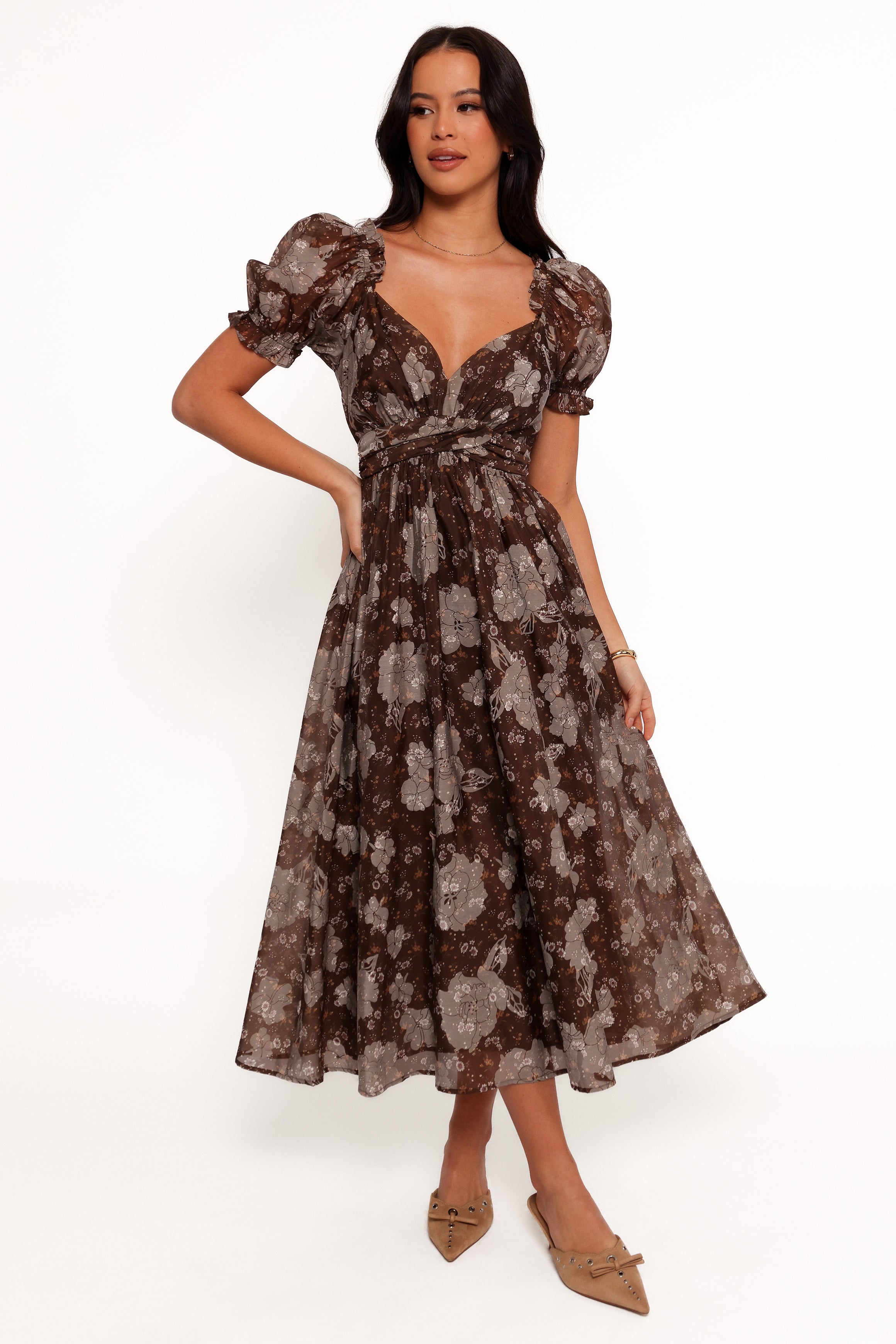 Farryn Maxi Dress - Brown/Grey-Aur Fashion