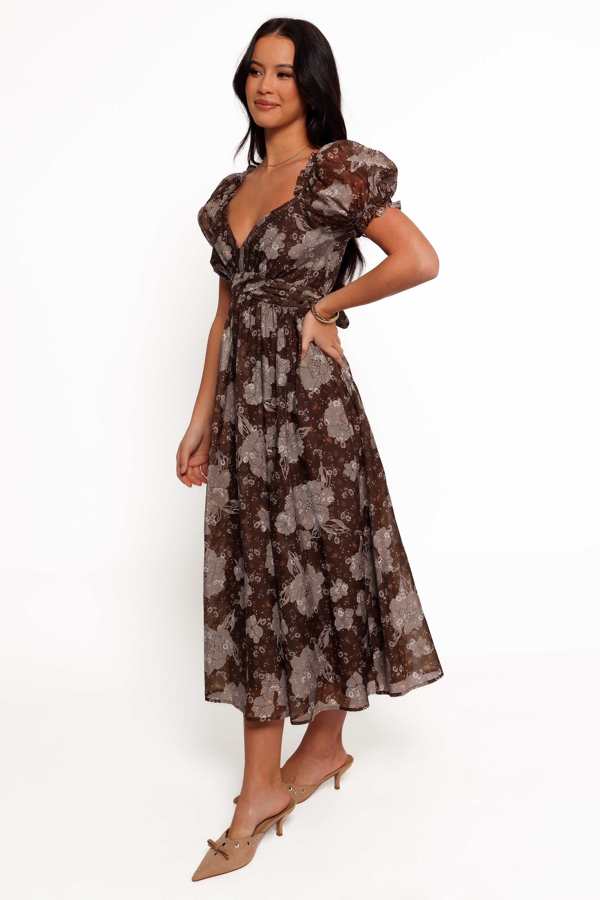 Farryn Maxi Dress - Brown/Grey-Aur Fashion