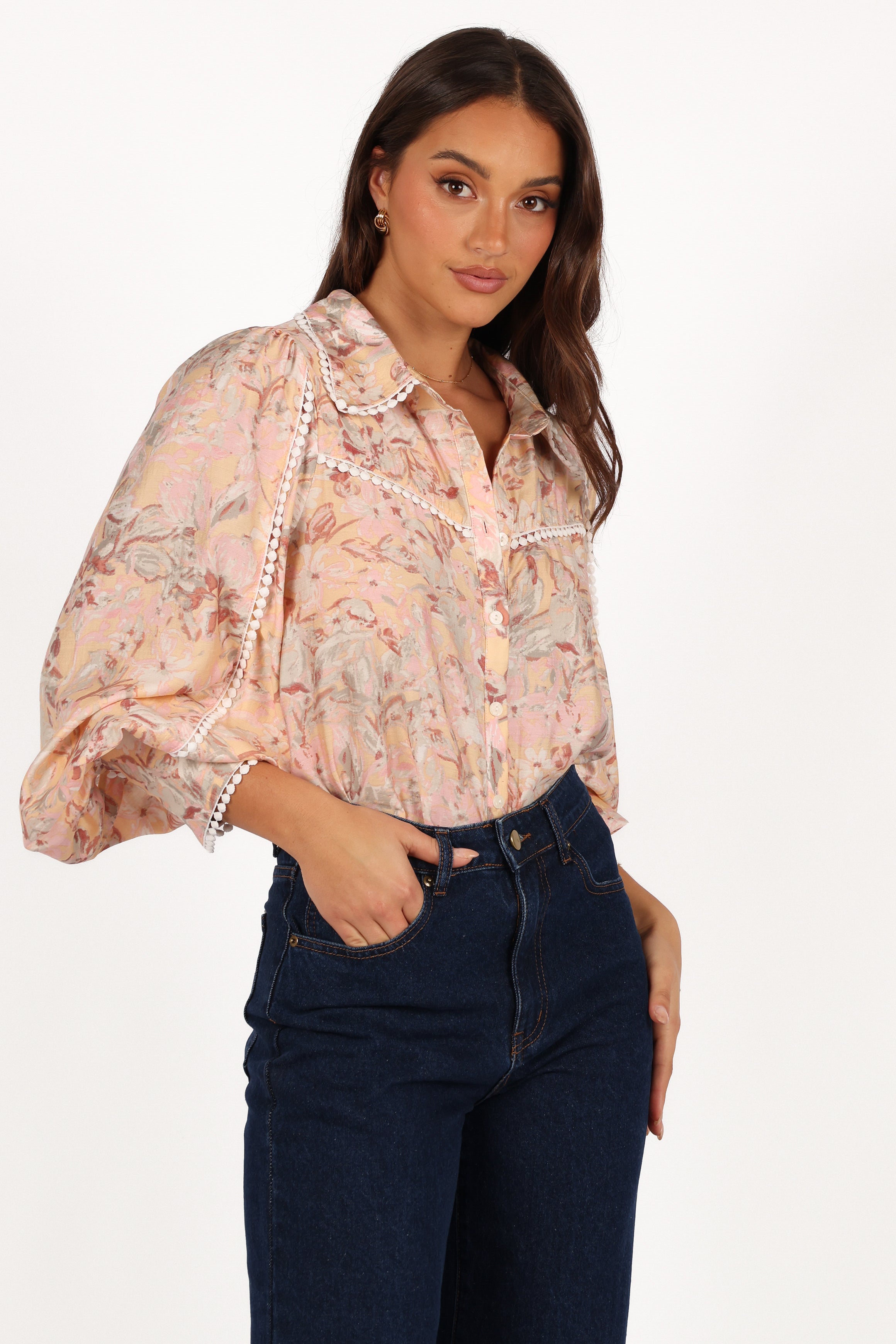 Floria Top - Beige Floral-Aur Fashion