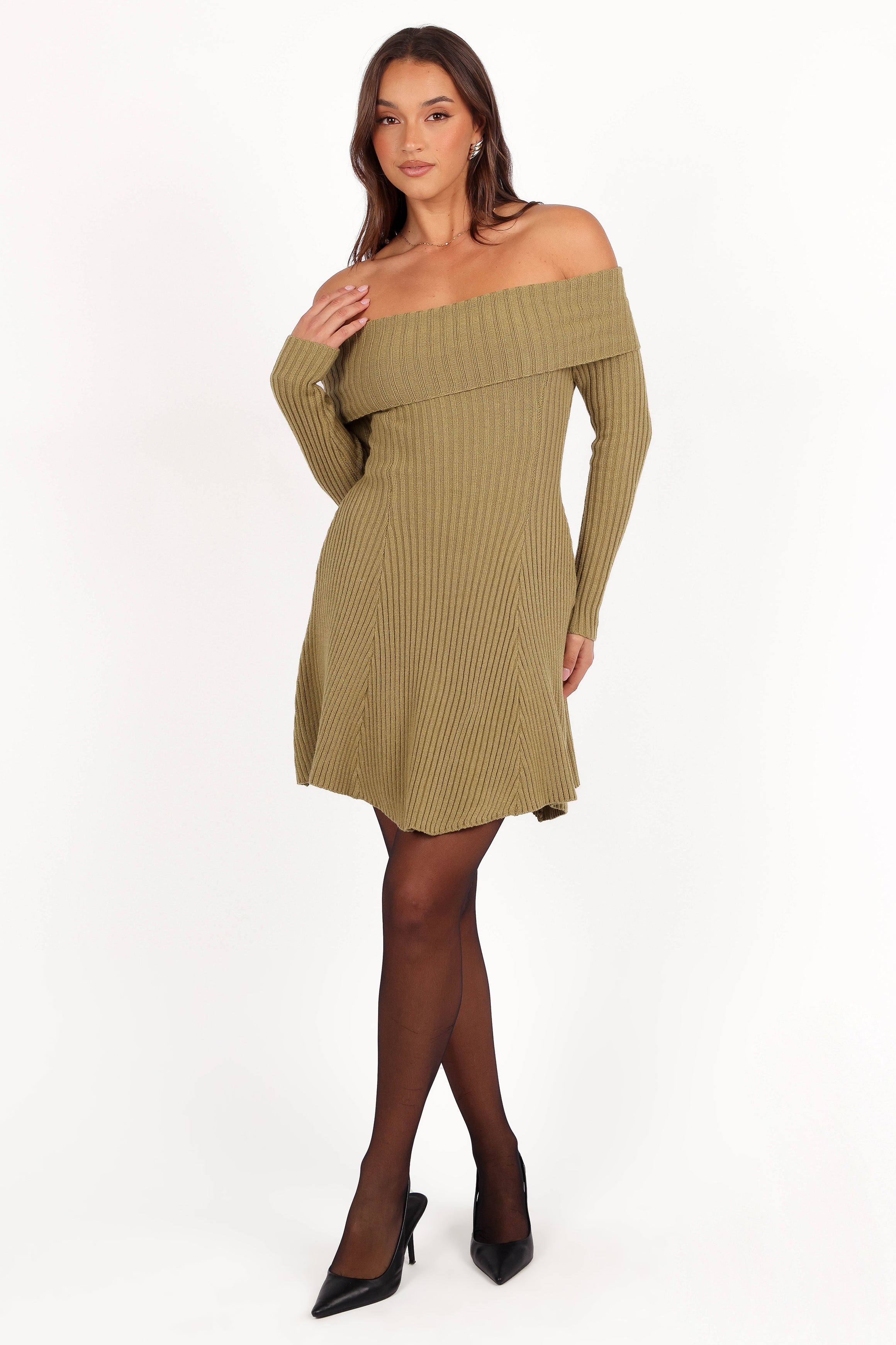 Francisco Long Sleeve Mini Dress - Olive-Aur Fashion