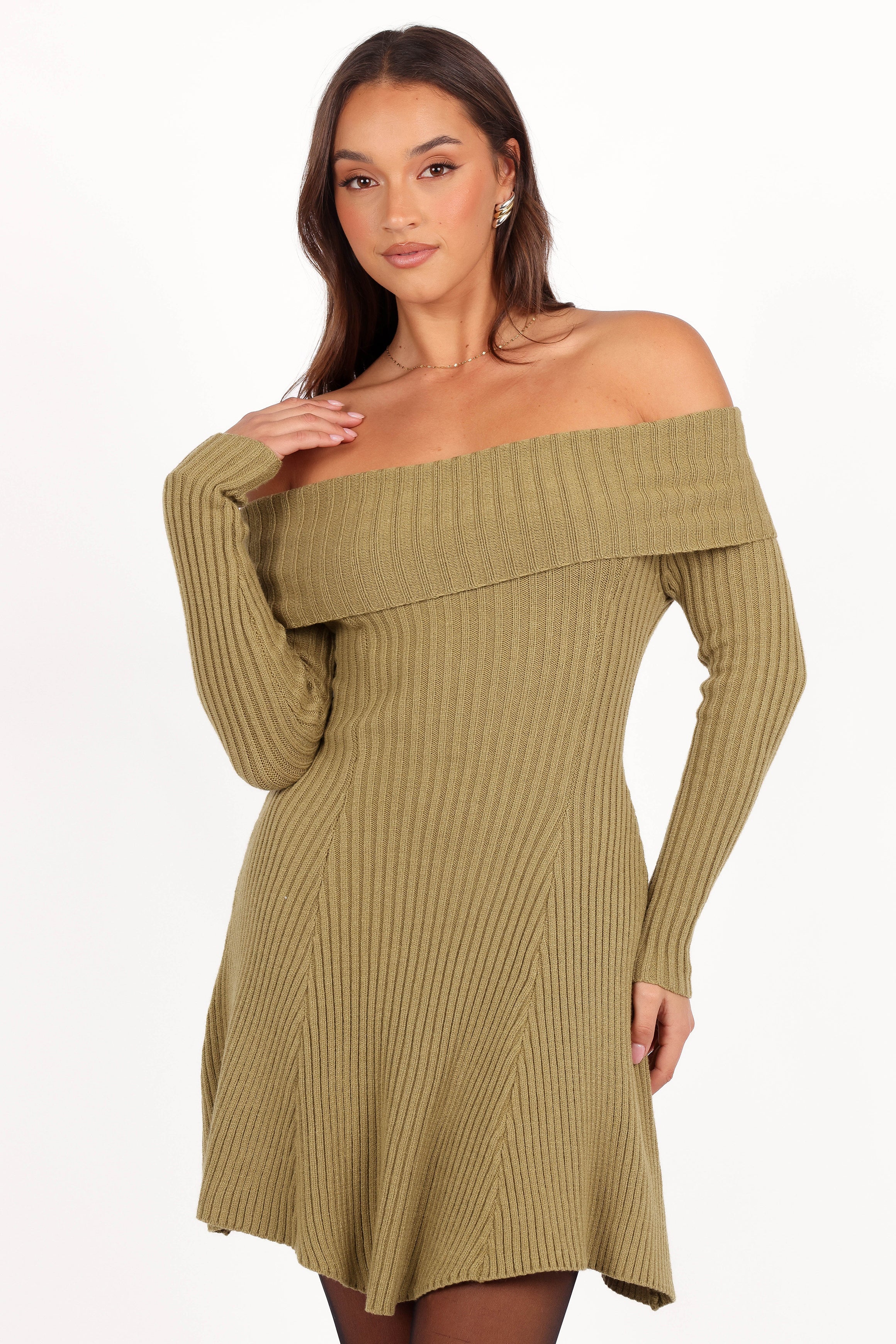 Francisco Long Sleeve Mini Dress - Olive-Aur Fashion