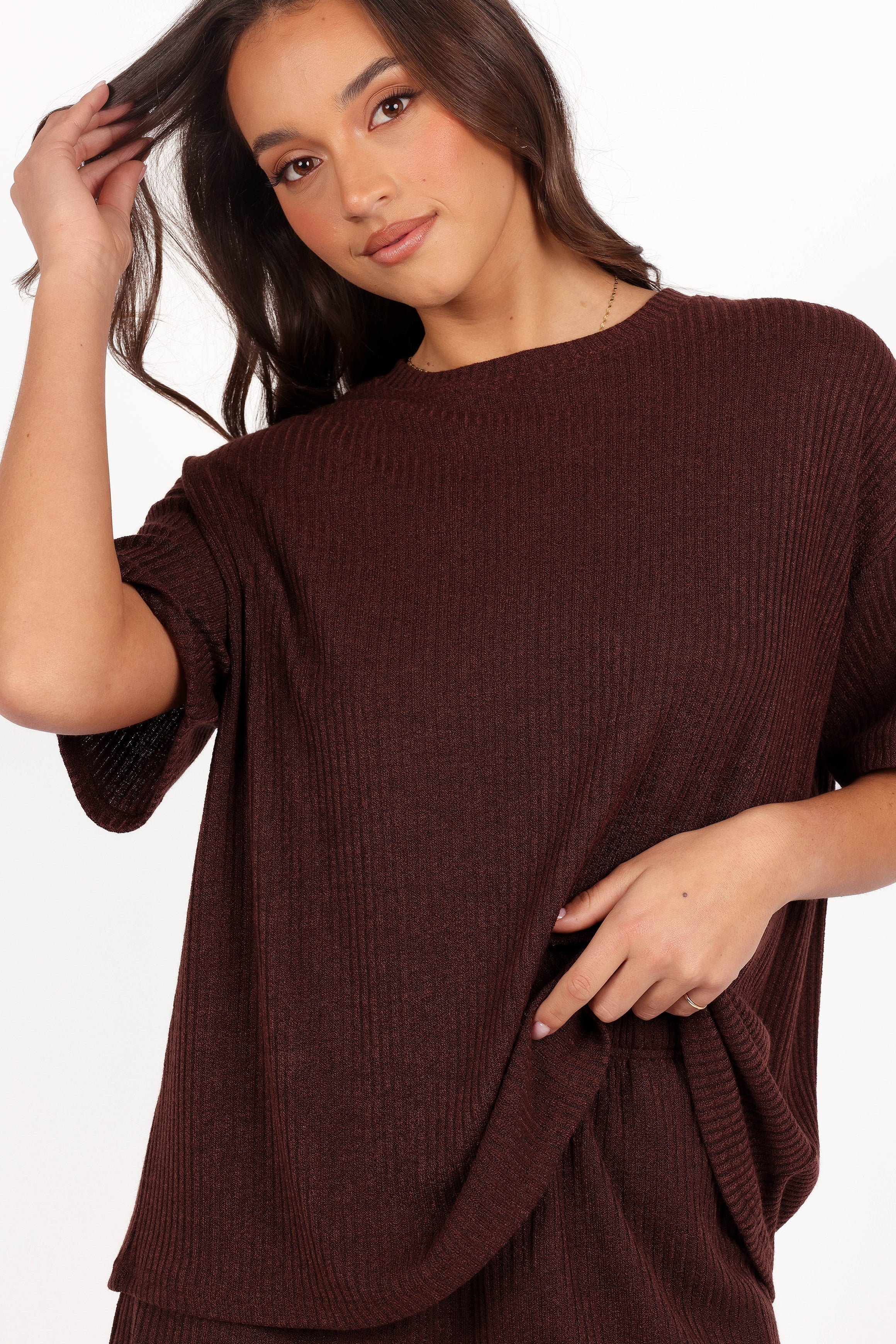 Granger Knit Short Set - Chocolate Brown-Aur Fashion