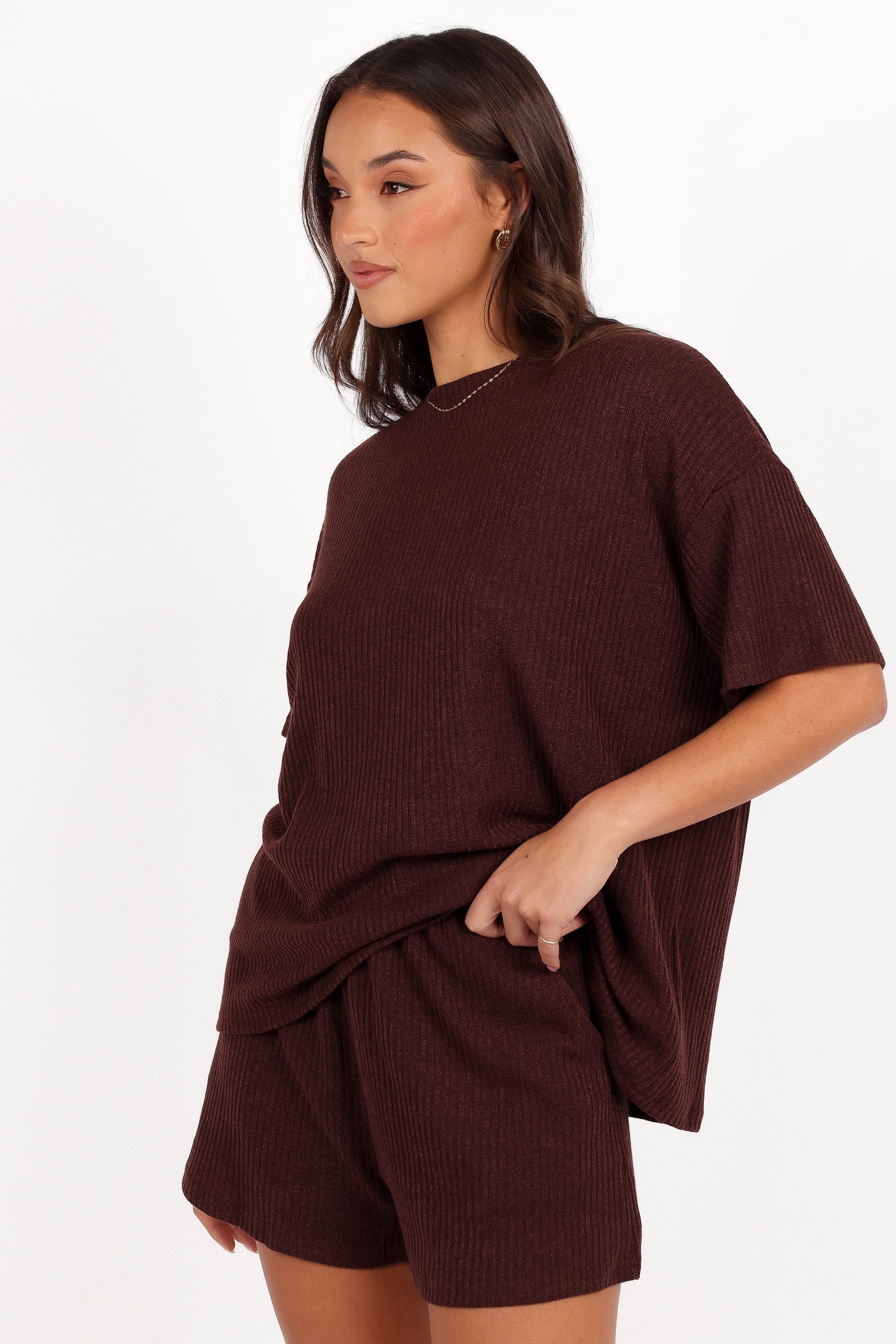 Granger Knit Short Set - Chocolate Brown-Aur Fashion