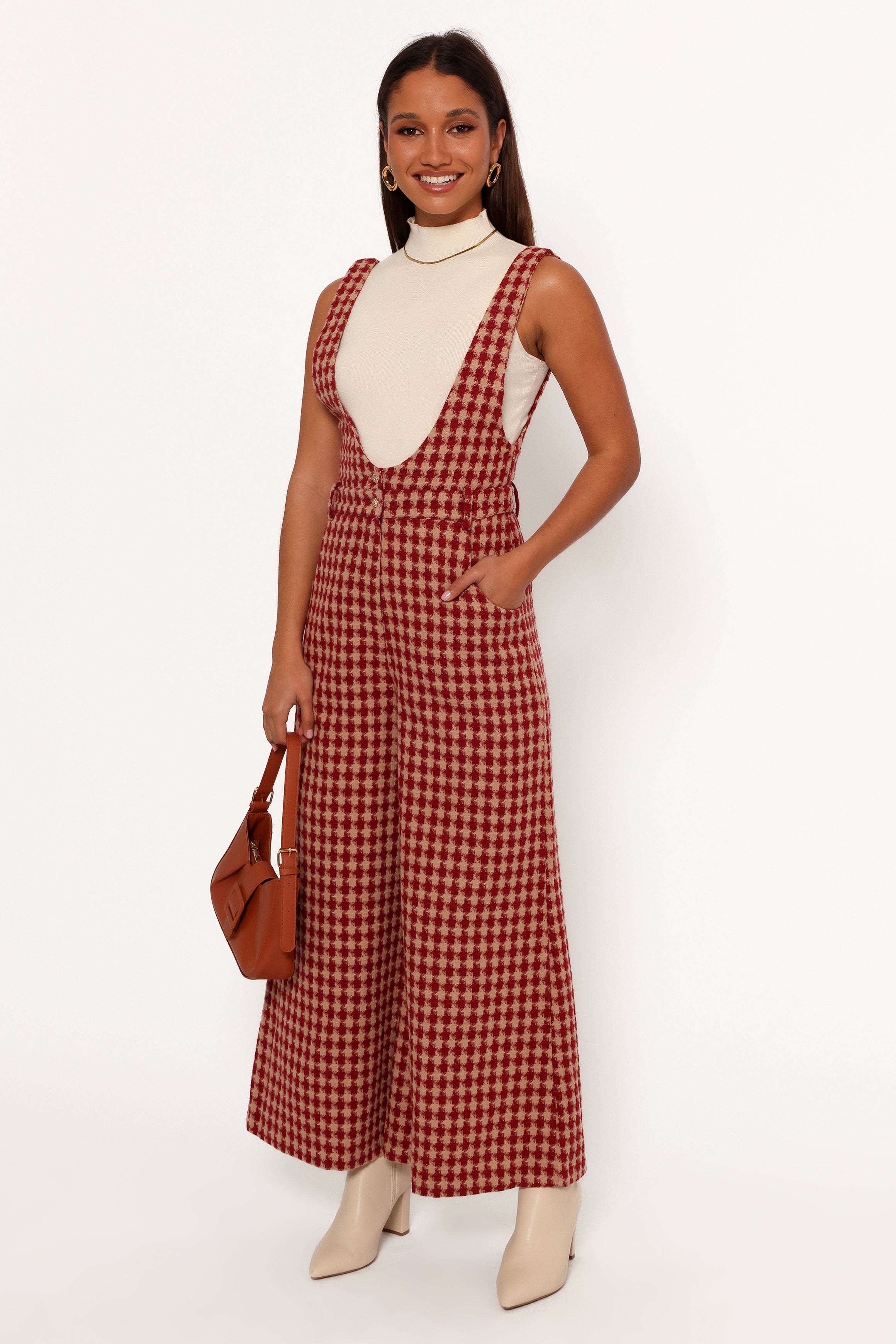 Jackson Jumpsuit - Dark Red Houndstooth-Aur Fashion