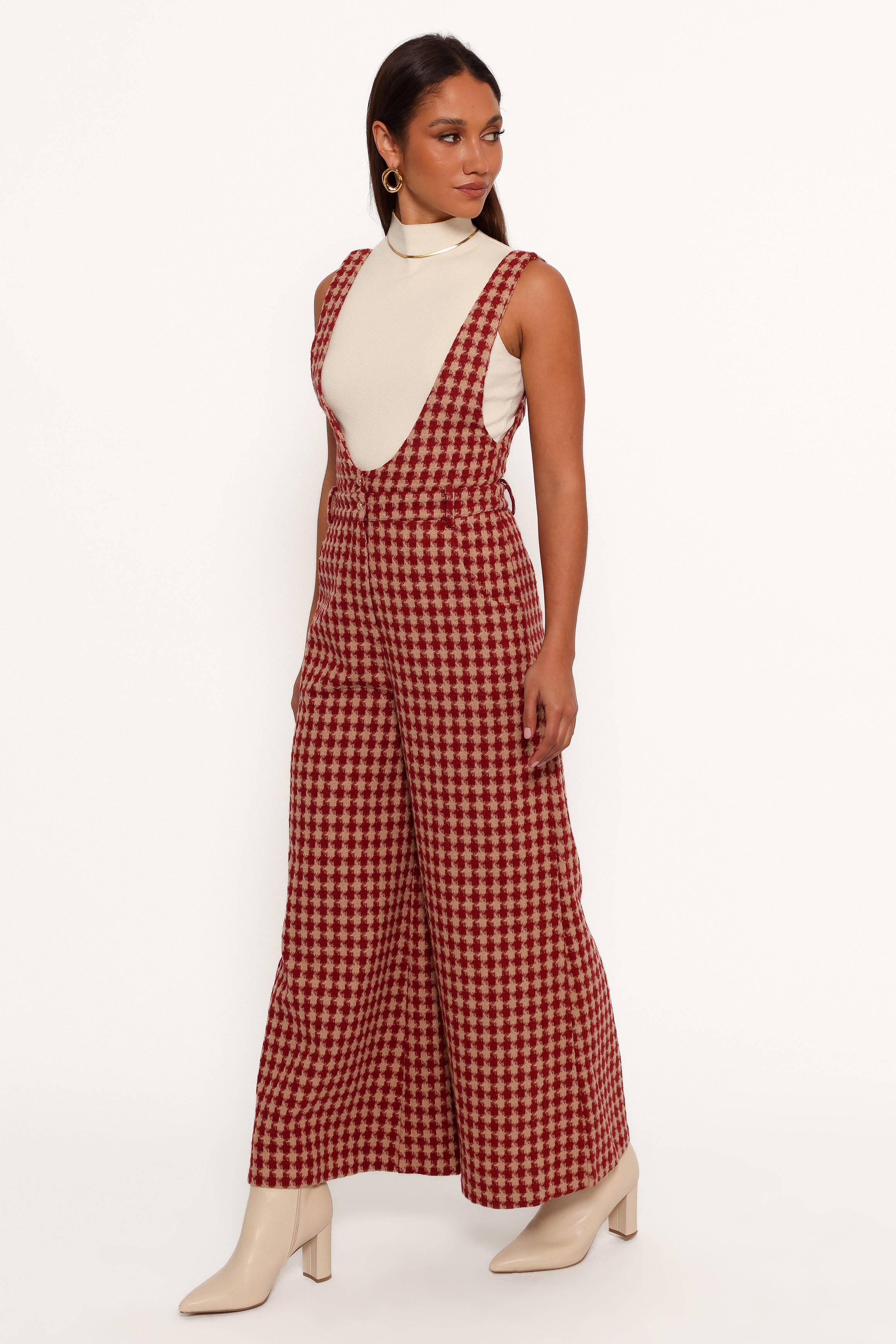 Jackson Jumpsuit - Dark Red Houndstooth-Aur Fashion