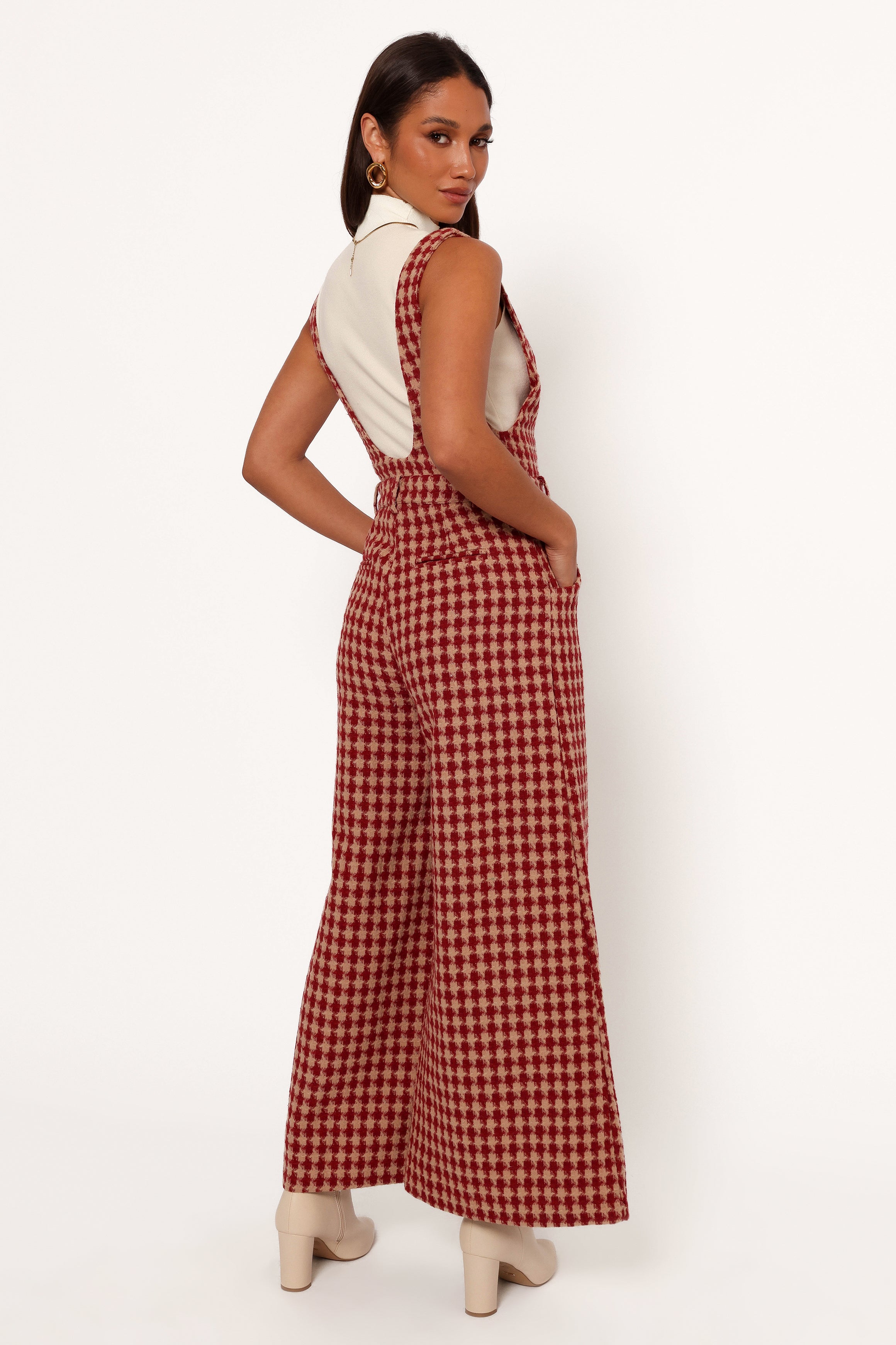 Jackson Jumpsuit - Dark Red Houndstooth-Aur Fashion