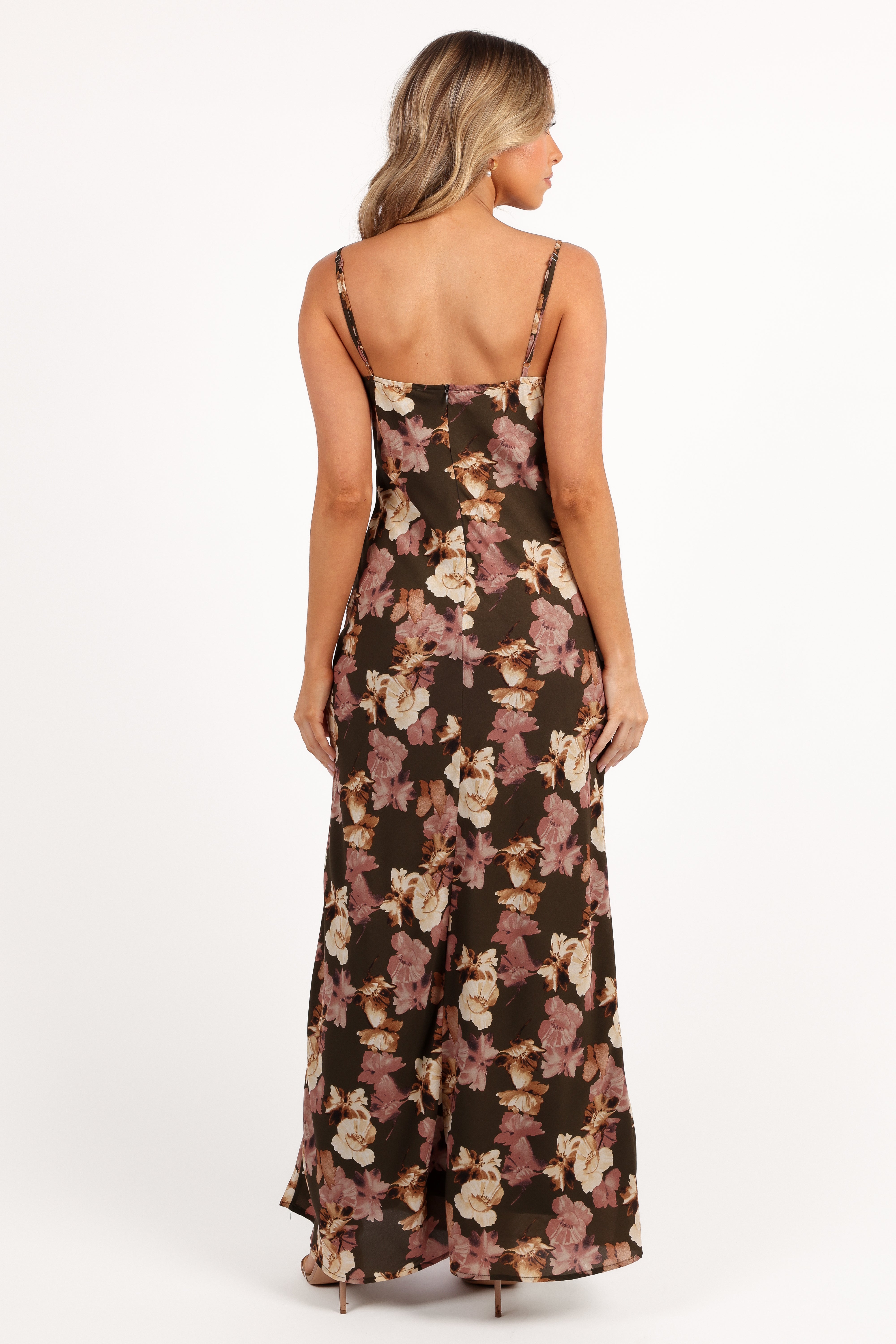 Jamie Maxi Slip Dress - Olive Floral-Aur Fashion