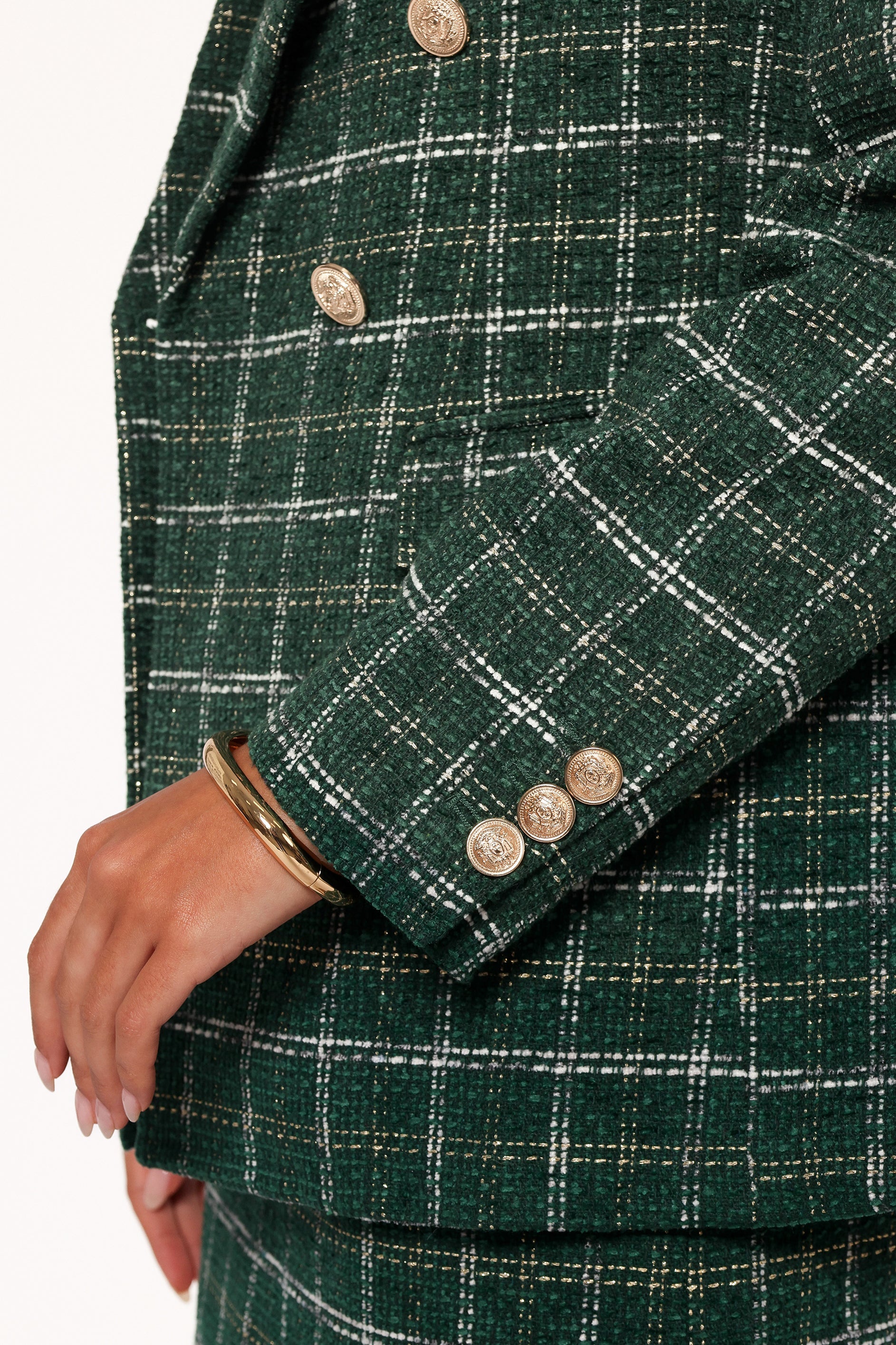 Jules Twill Plaid Blazer - Green-Aur Fashion