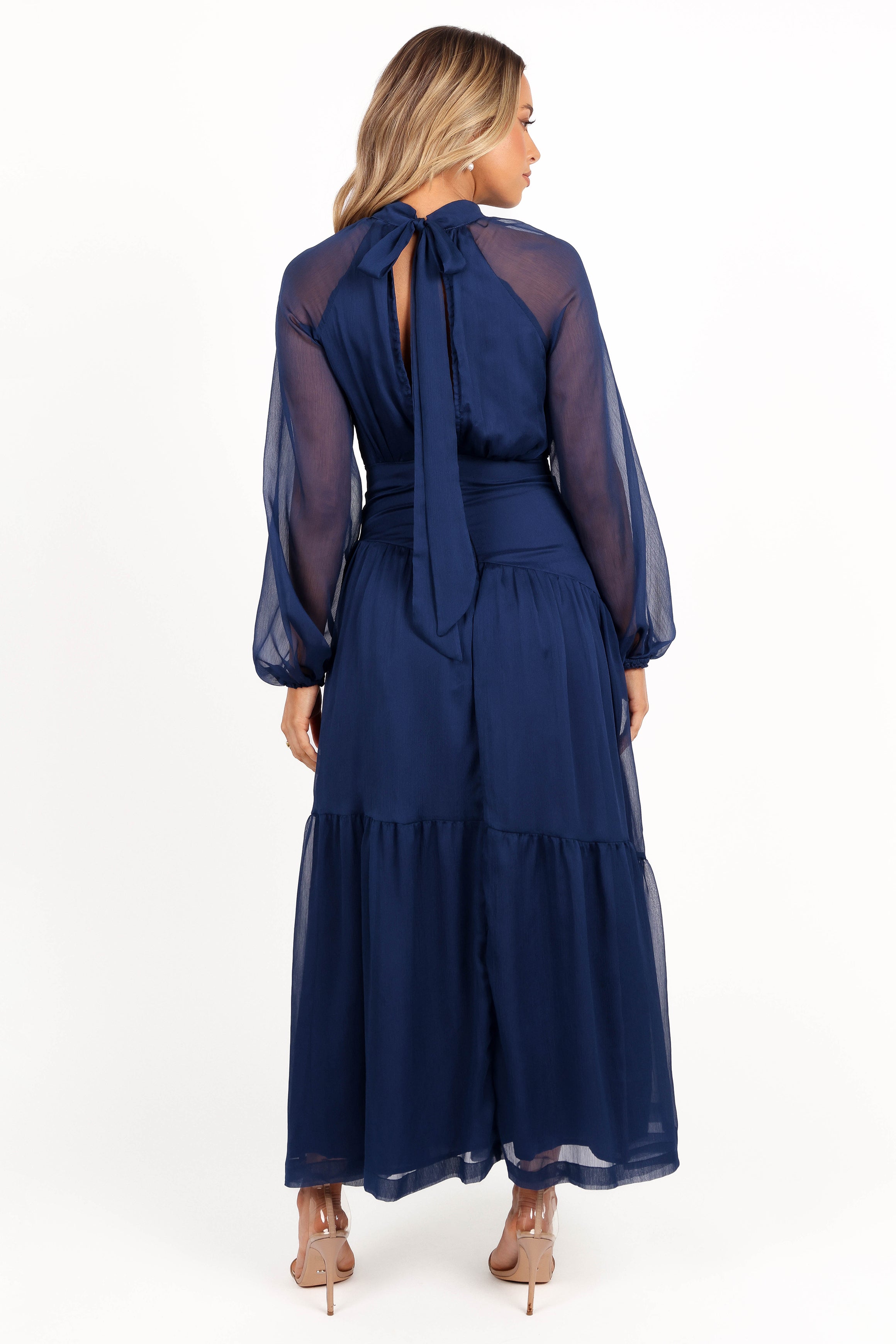 Julip Sheer Long Sleeve Maxi Dress - Navy-Aur Fashion