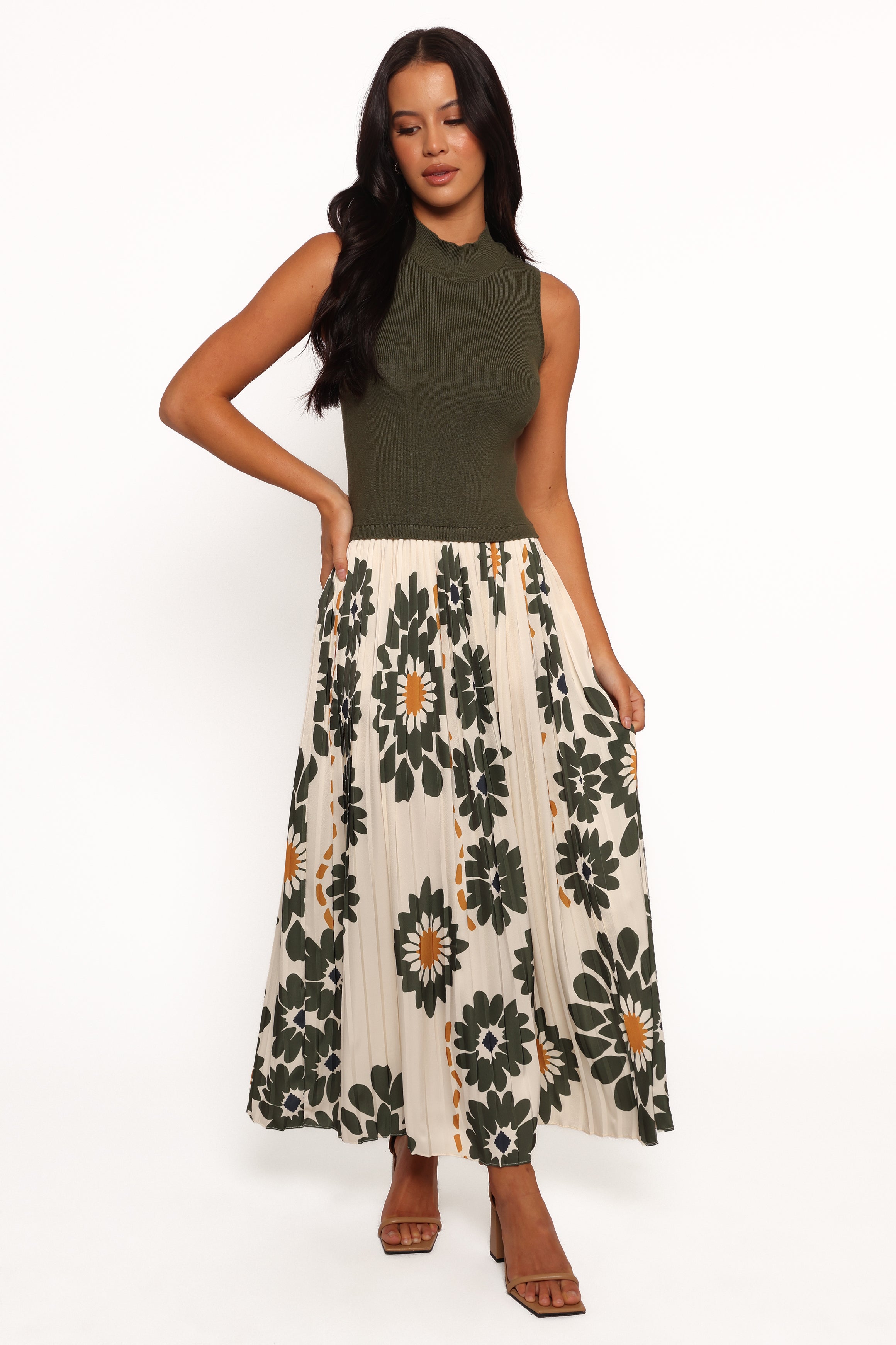 June Midi Dress - Cream/Olive-Aur Fashion