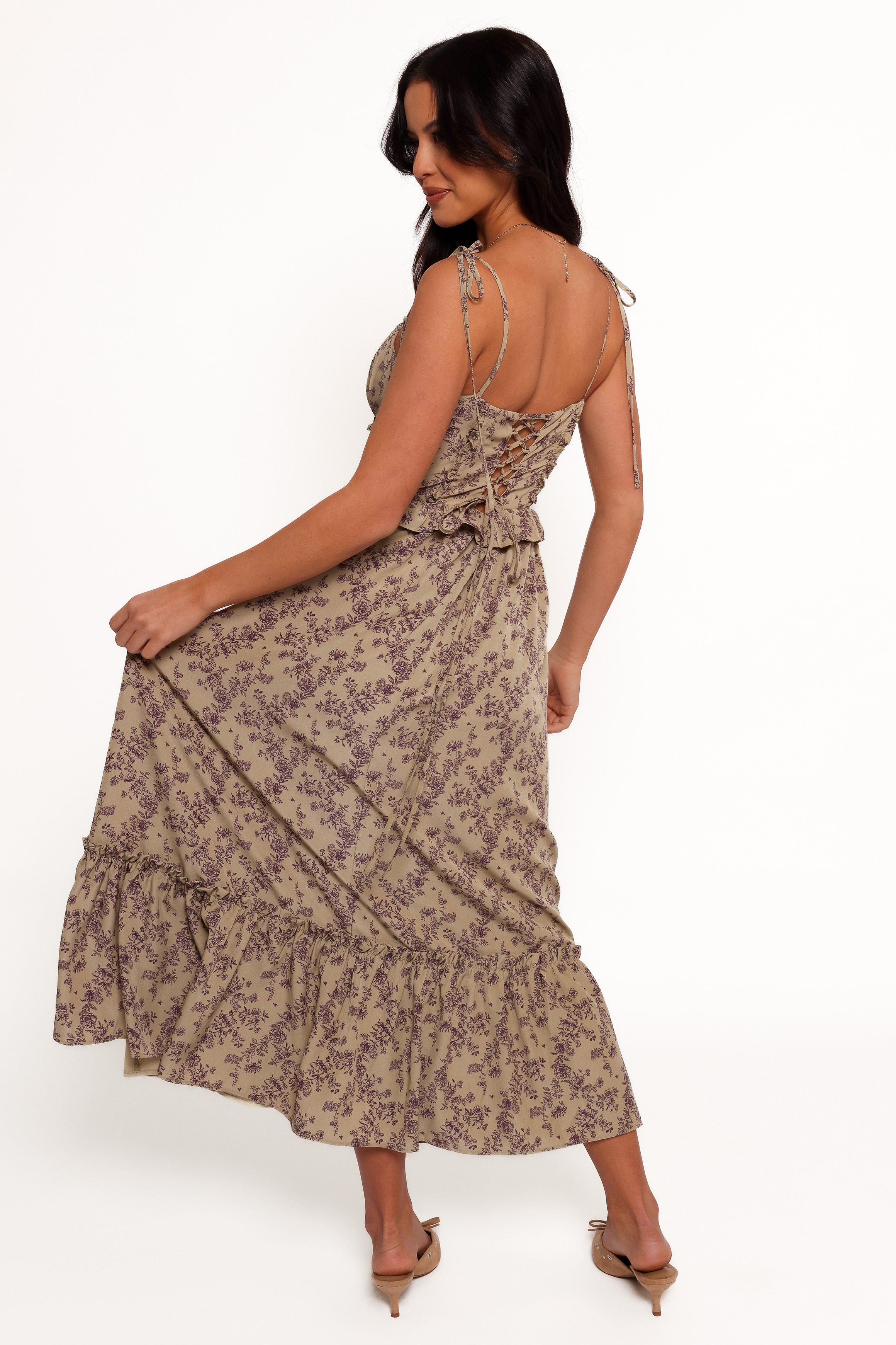 Karie Midi Dress - Olive/Dark Purple-Aur Fashion