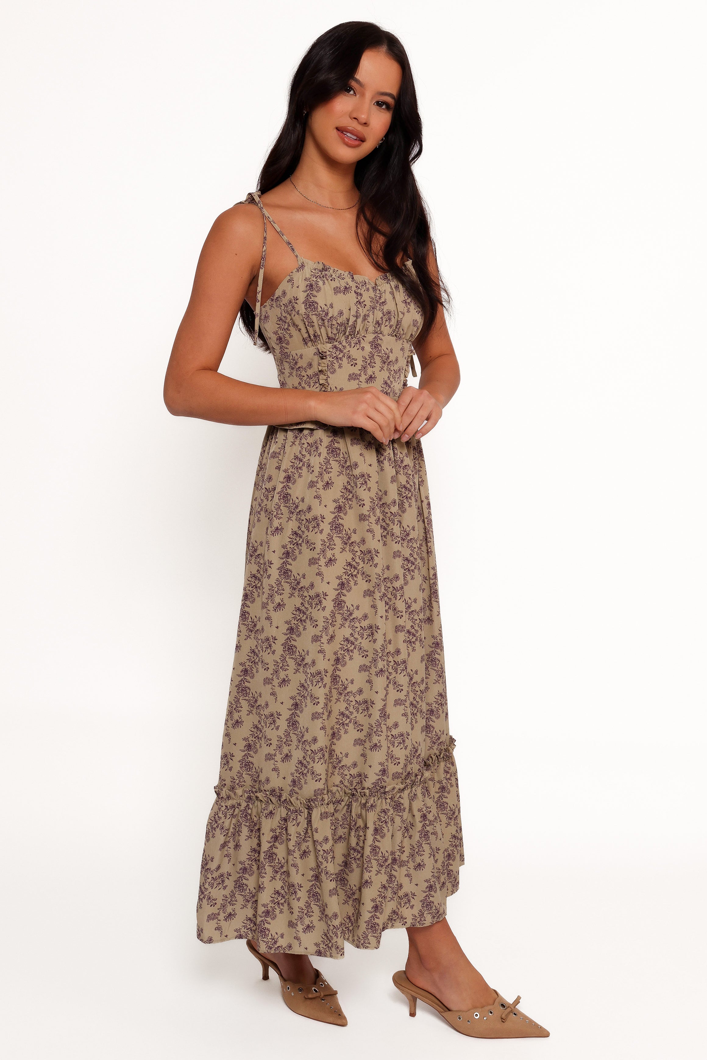 Karie Midi Dress - Olive/Dark Purple-Aur Fashion