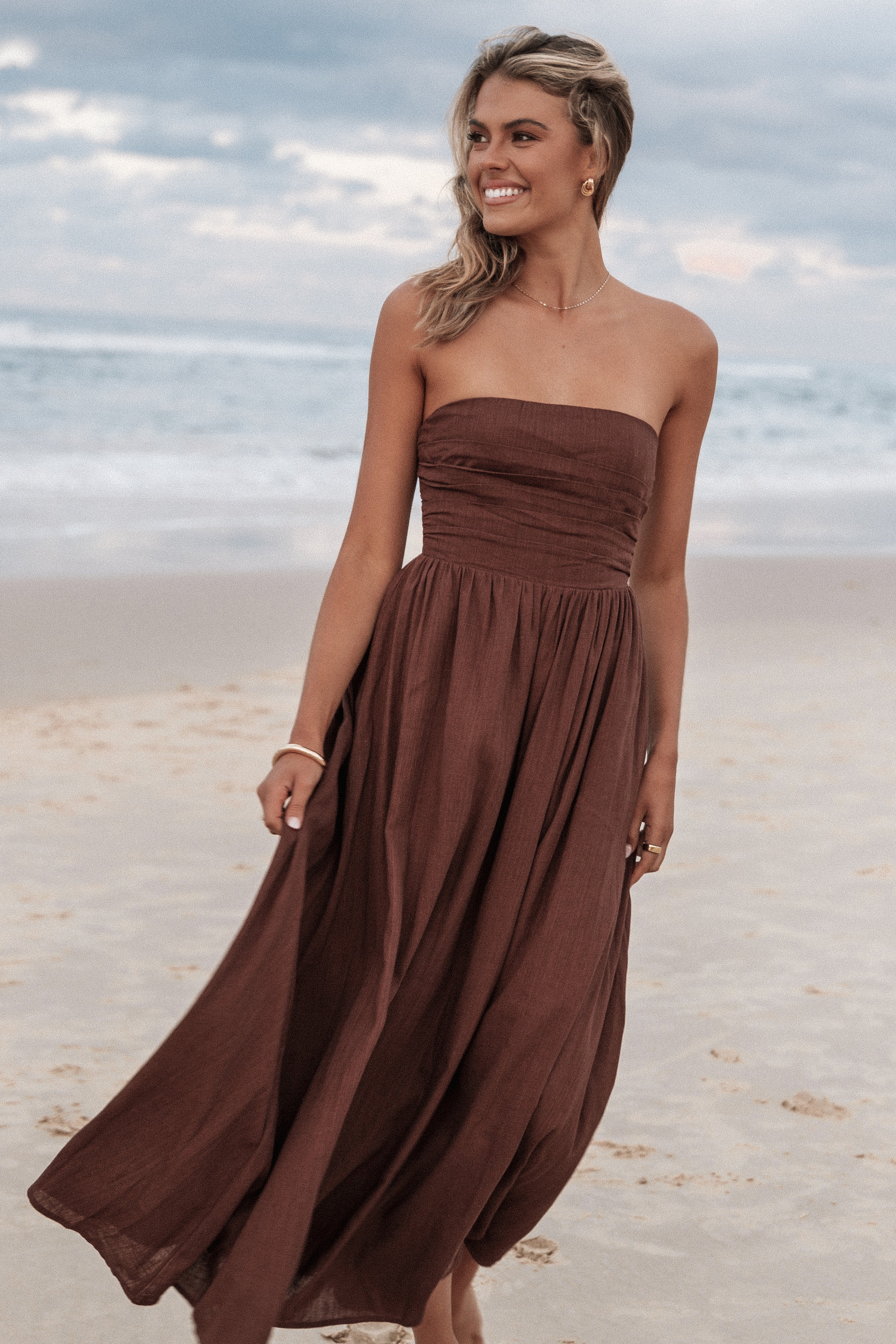 Kayt Strapless Dress - Chocolate Brown-Aur Fashion