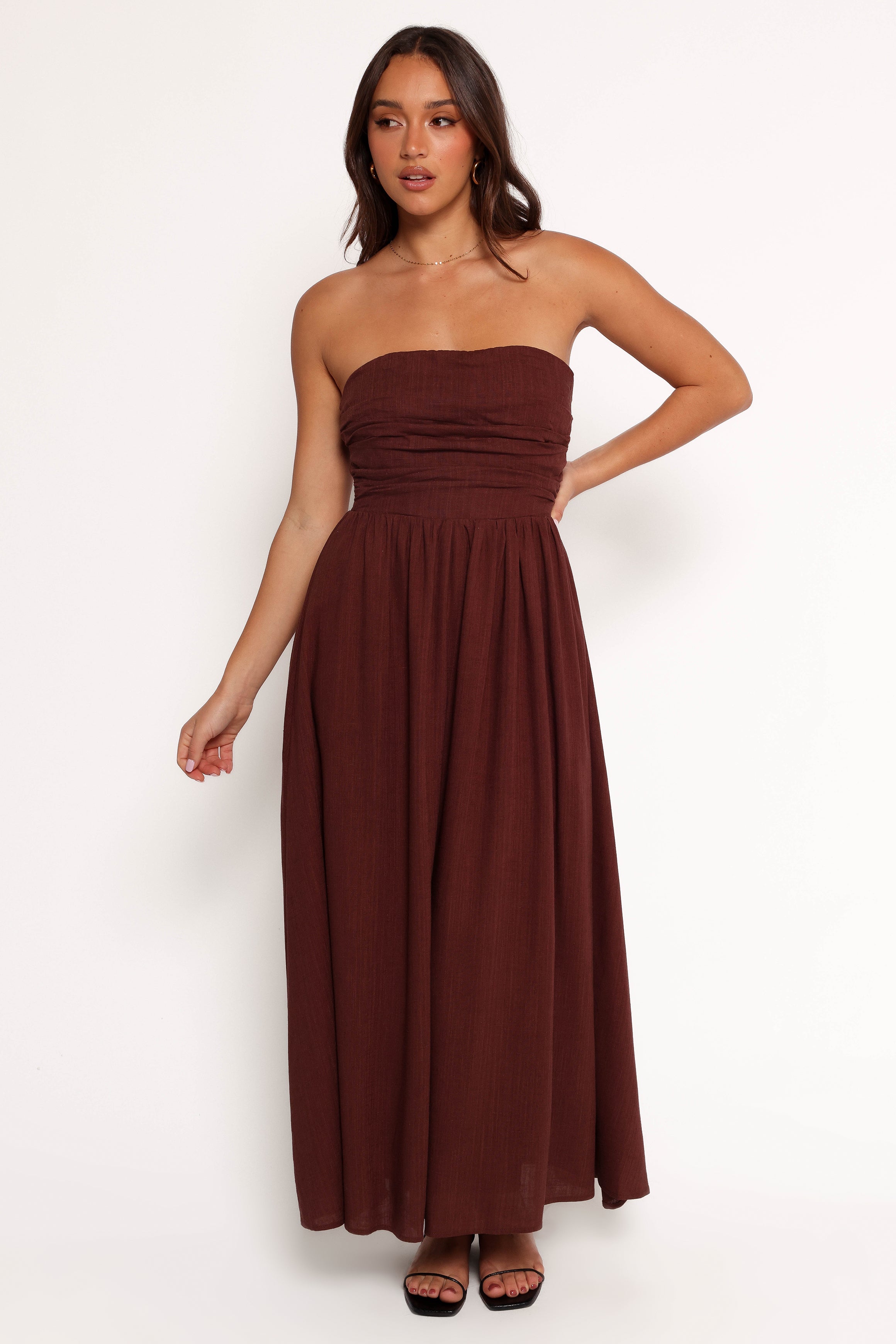 Kayt Strapless Dress - Chocolate Brown-Aur Fashion