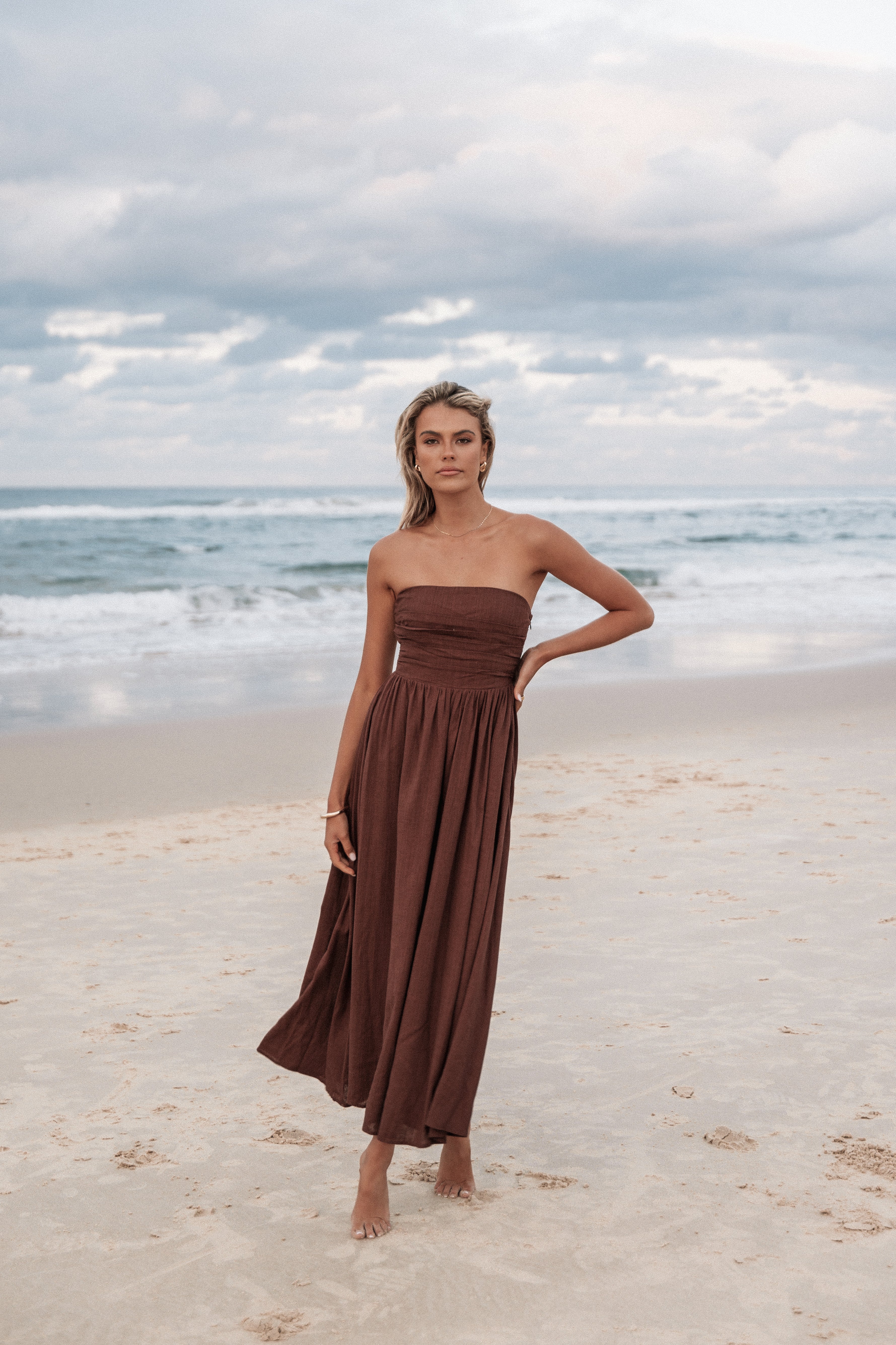 Kayt Strapless Dress - Chocolate Brown-Aur Fashion