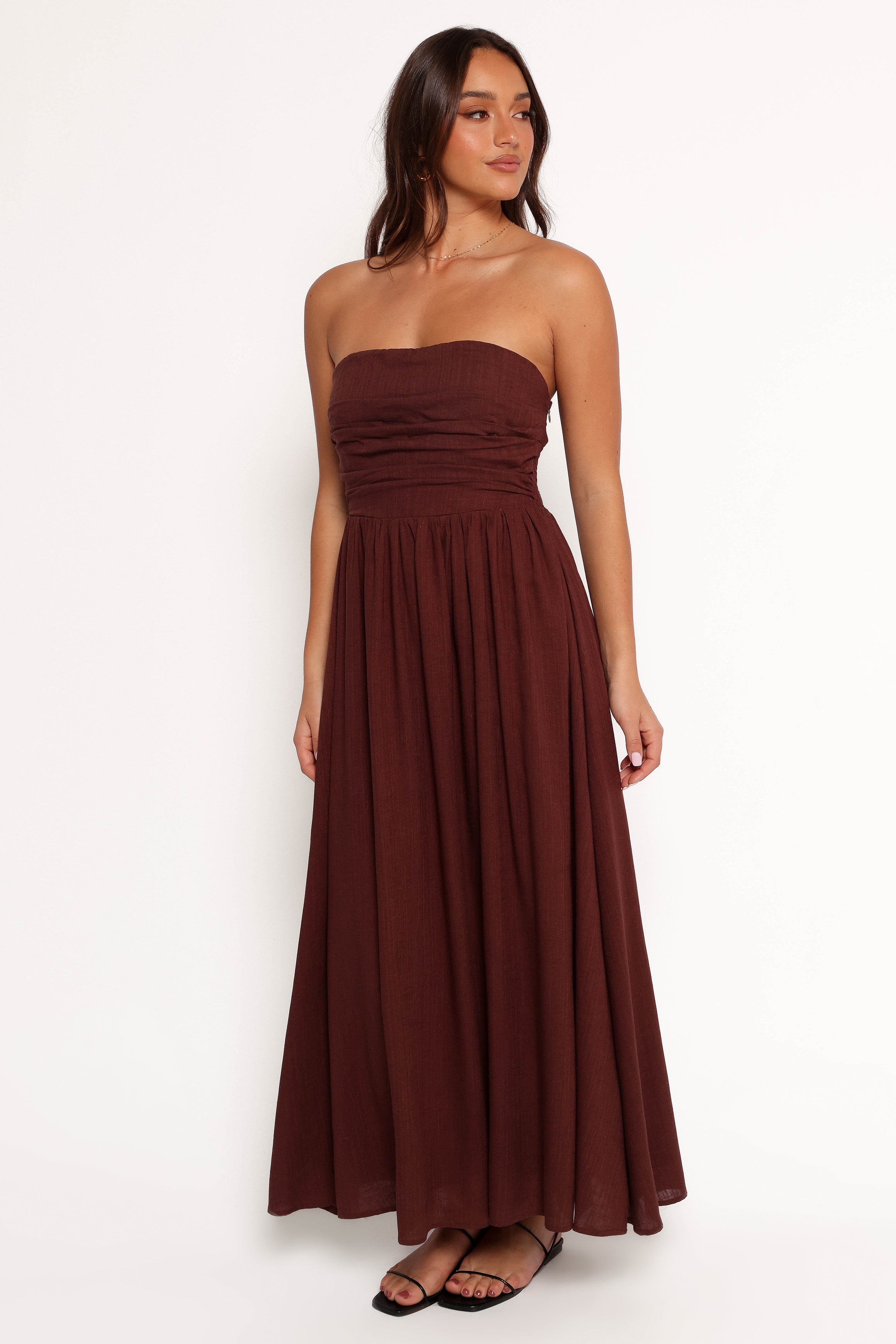 Kayt Strapless Dress - Chocolate Brown-Aur Fashion