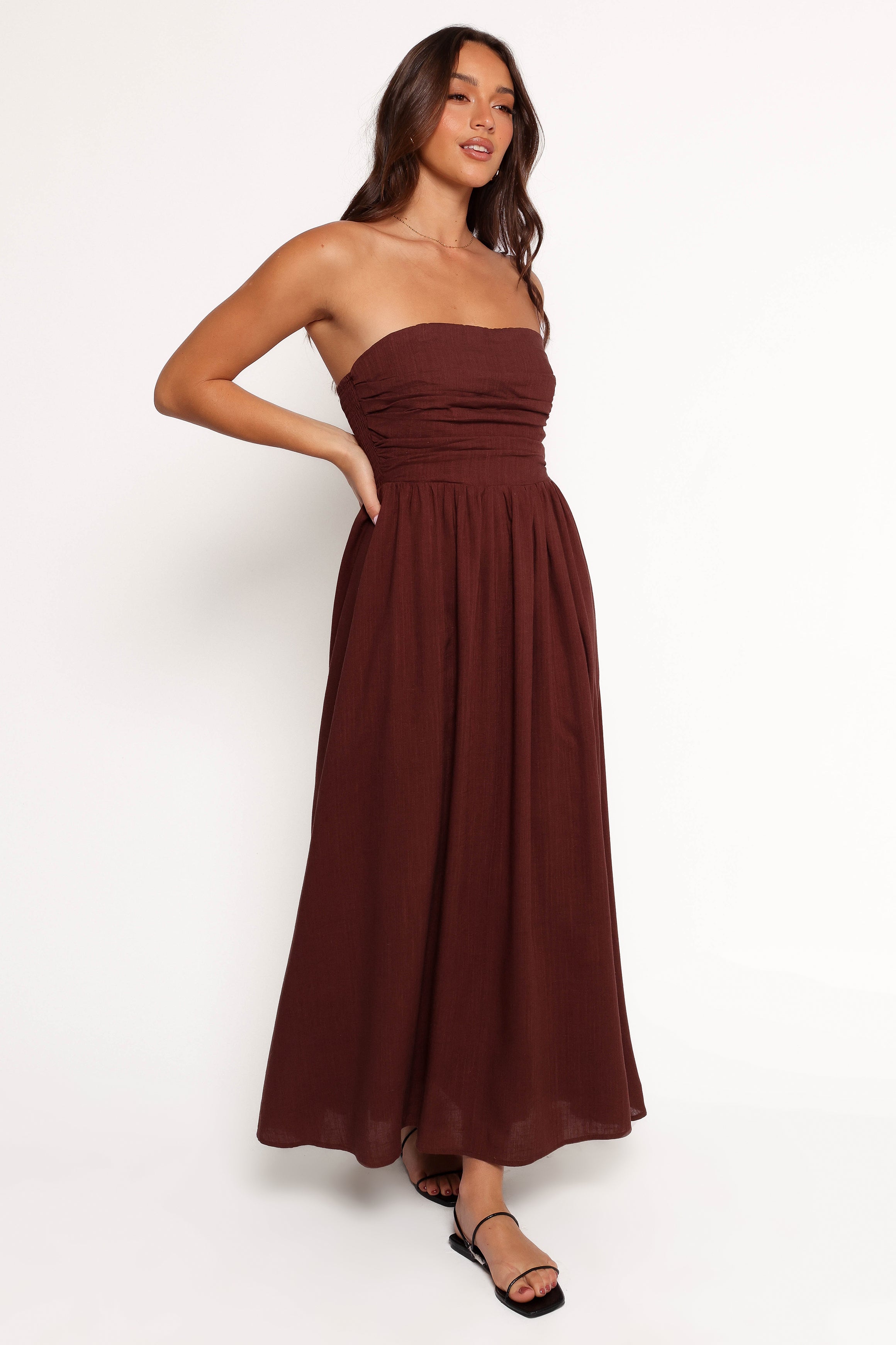Kayt Strapless Dress - Chocolate Brown-Aur Fashion