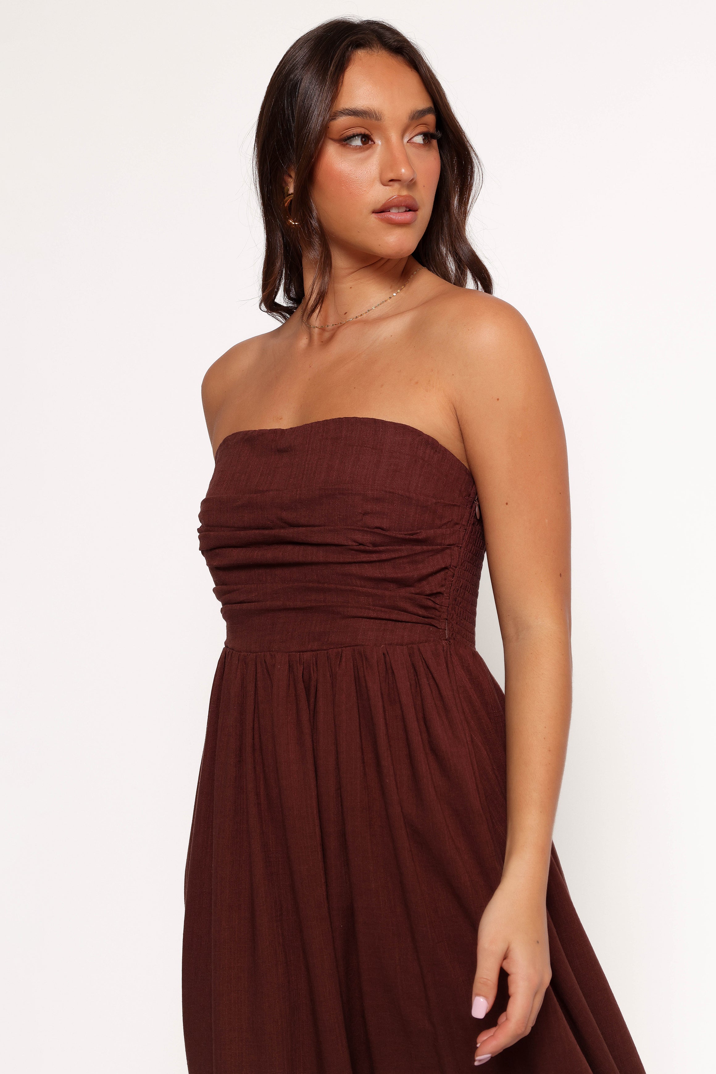 Kayt Strapless Dress - Chocolate Brown-Aur Fashion