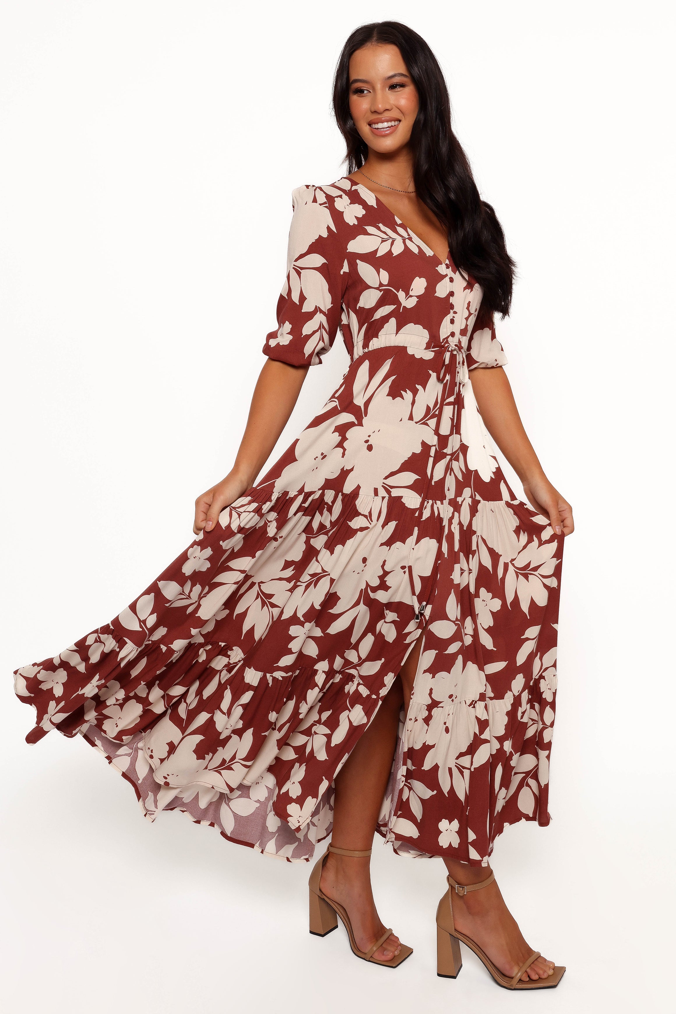 Kelda Dress - Rust Floral-Aur Fashion
