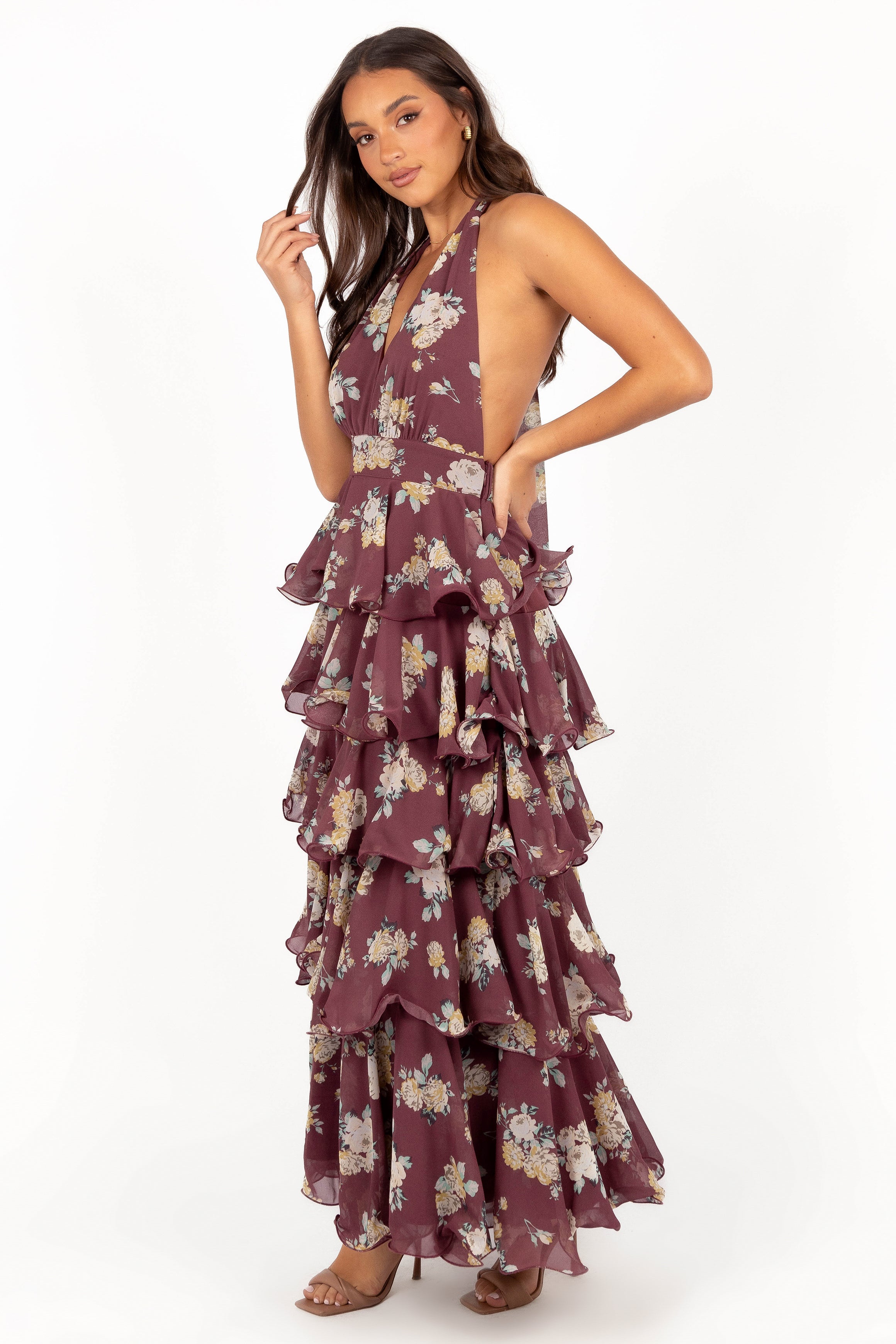 Kendall Maxi Halterneck Dress - Dark Wine-Aur Fashion