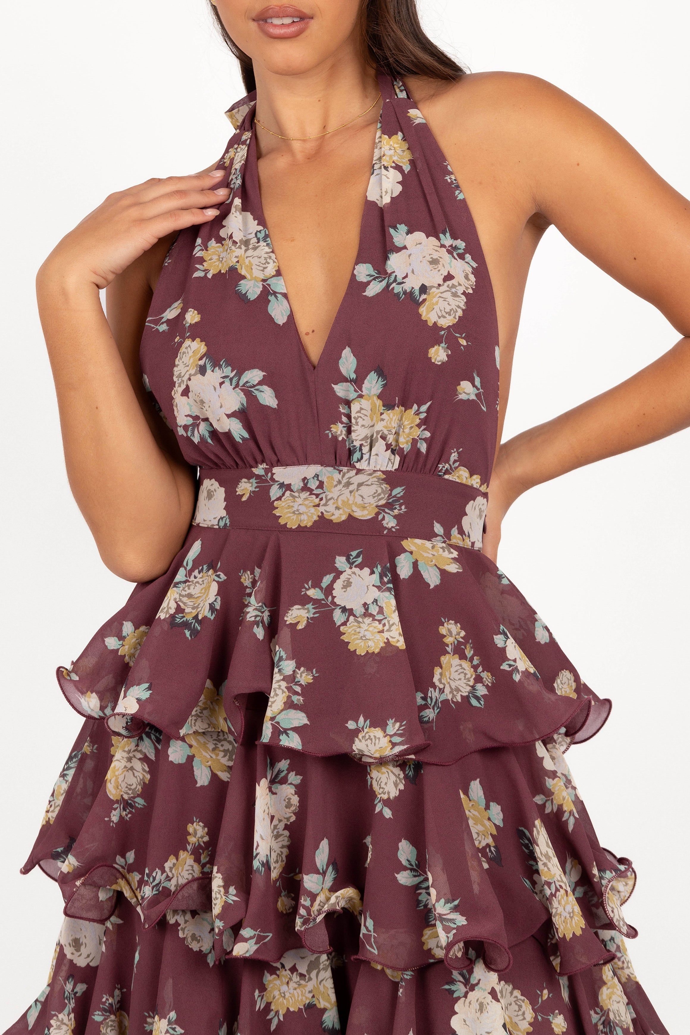Kendall Maxi Halterneck Dress - Dark Wine-Aur Fashion