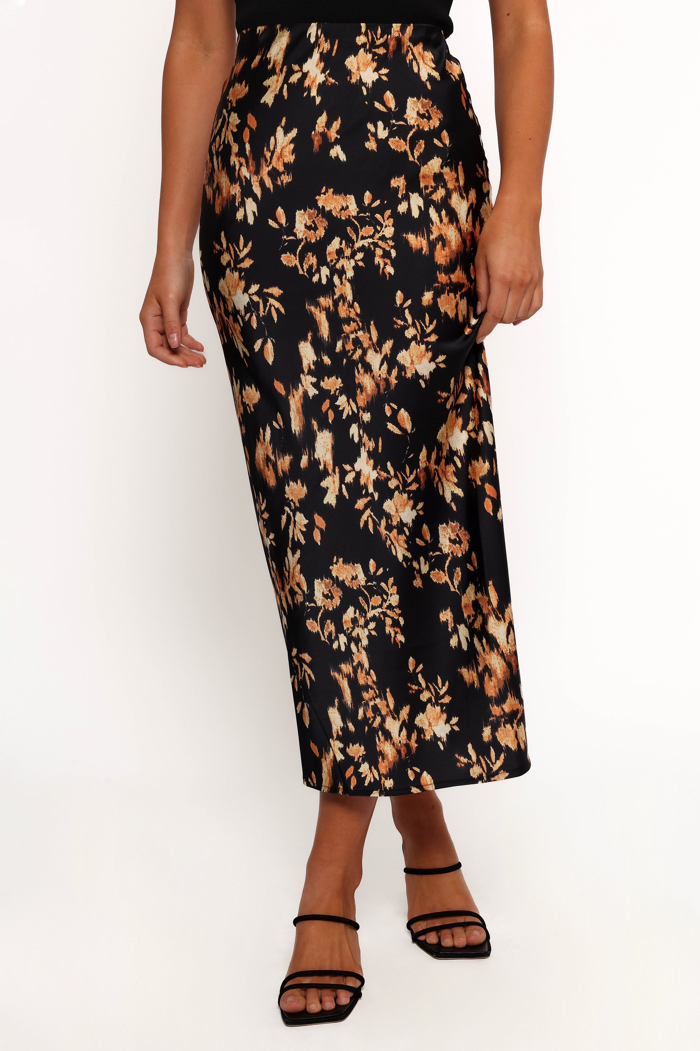 Kenna Satin Midi Skirt - Midnight Glow-Aur Fashion