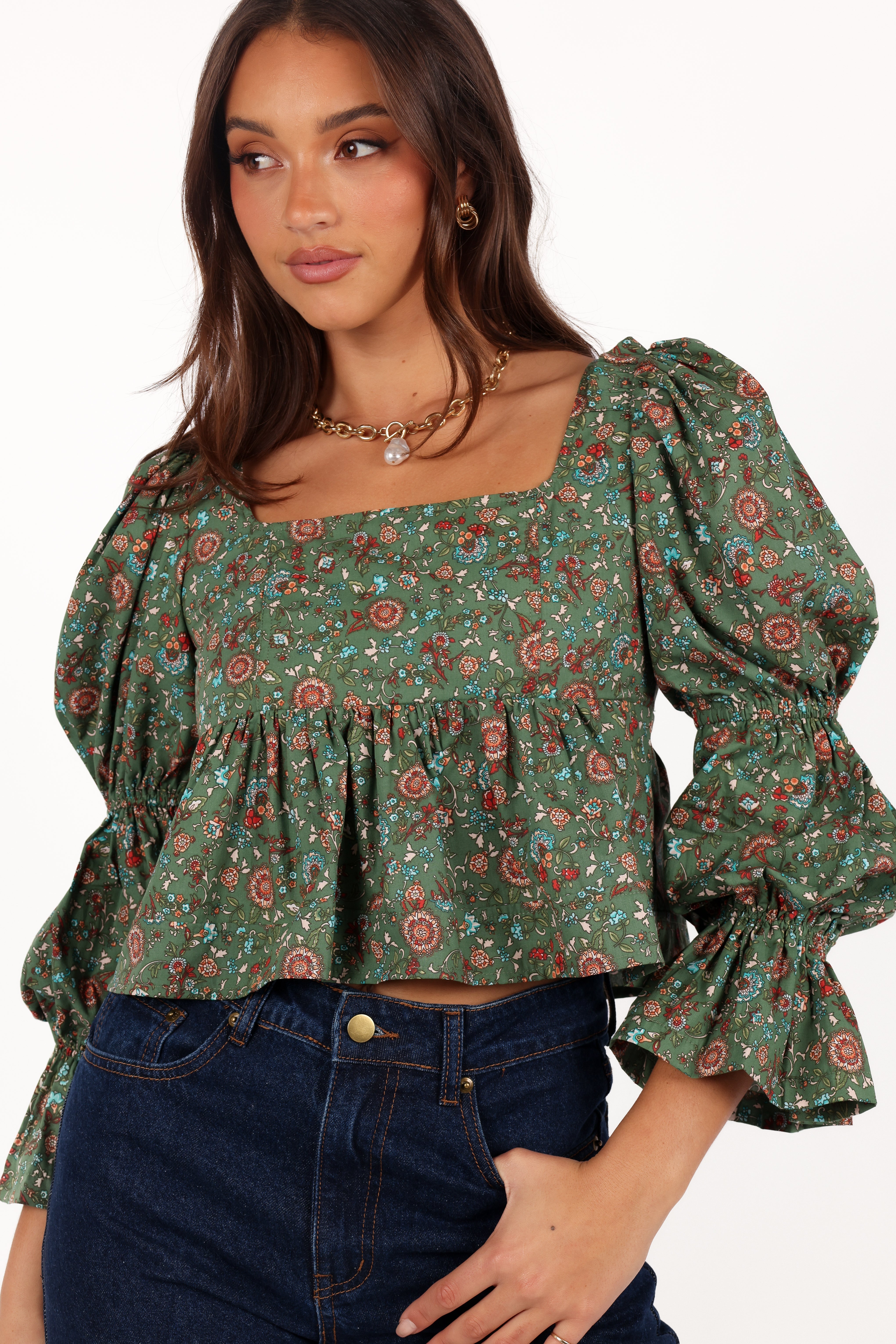 Kenny Top - Green Paisley Floral-Aur Fashion