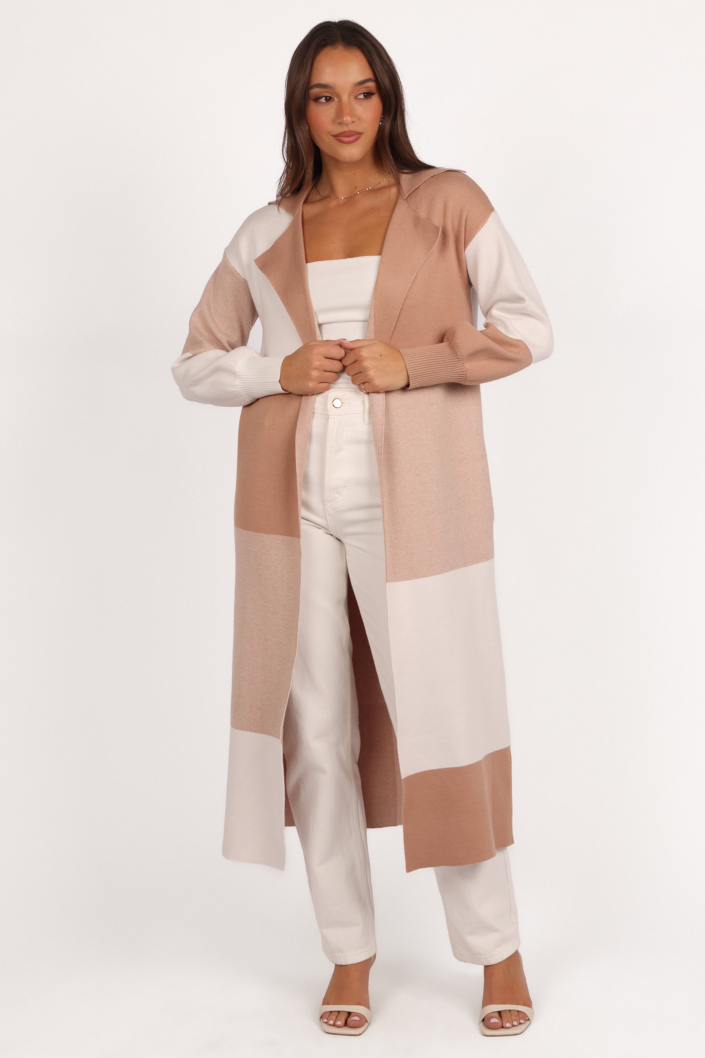 Kingston Large Check Long Cardigan - Beige Check-Aur Fashion