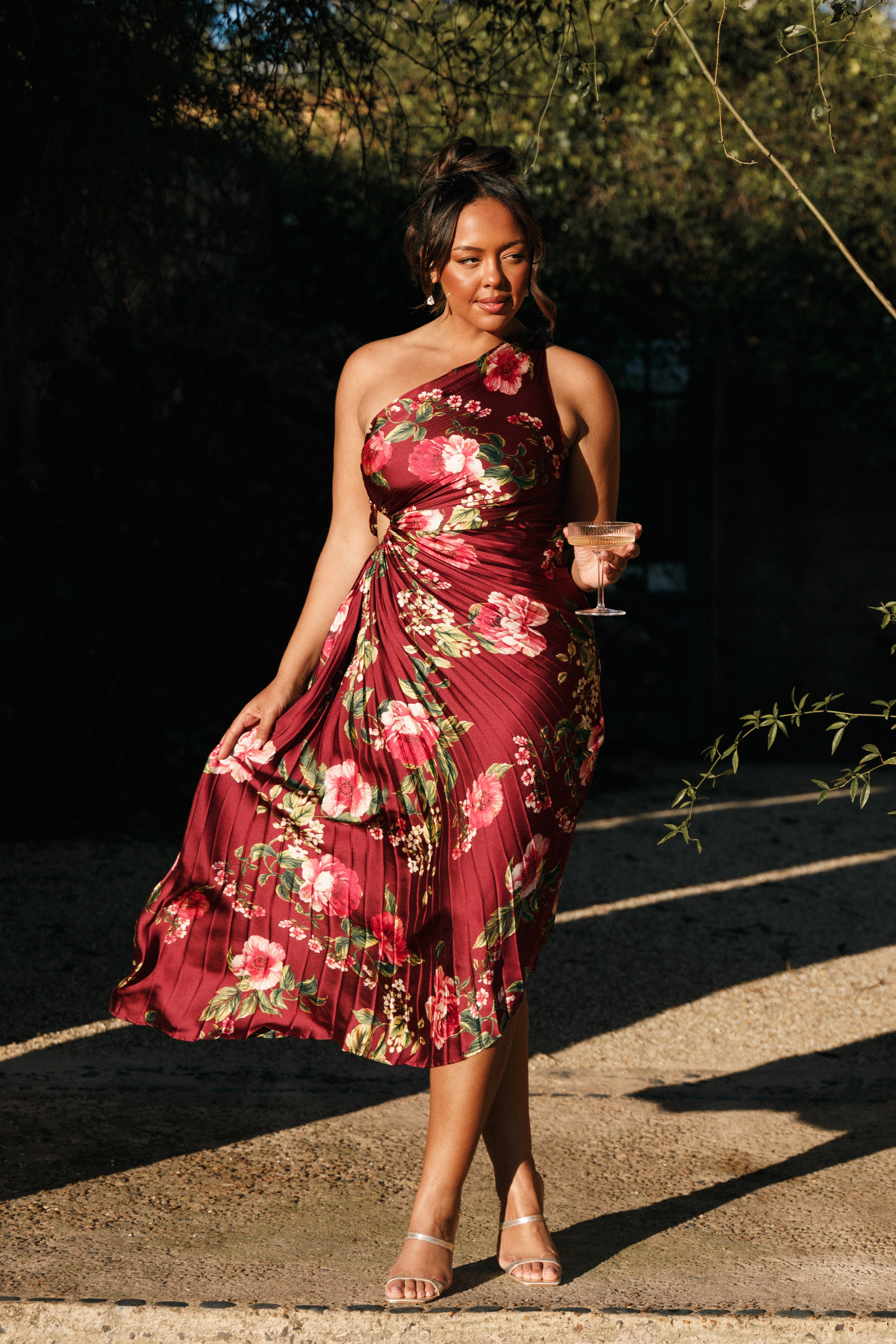 Kleo One Shoulder Maxi Dress - Burgundy Floral-Aur Fashion