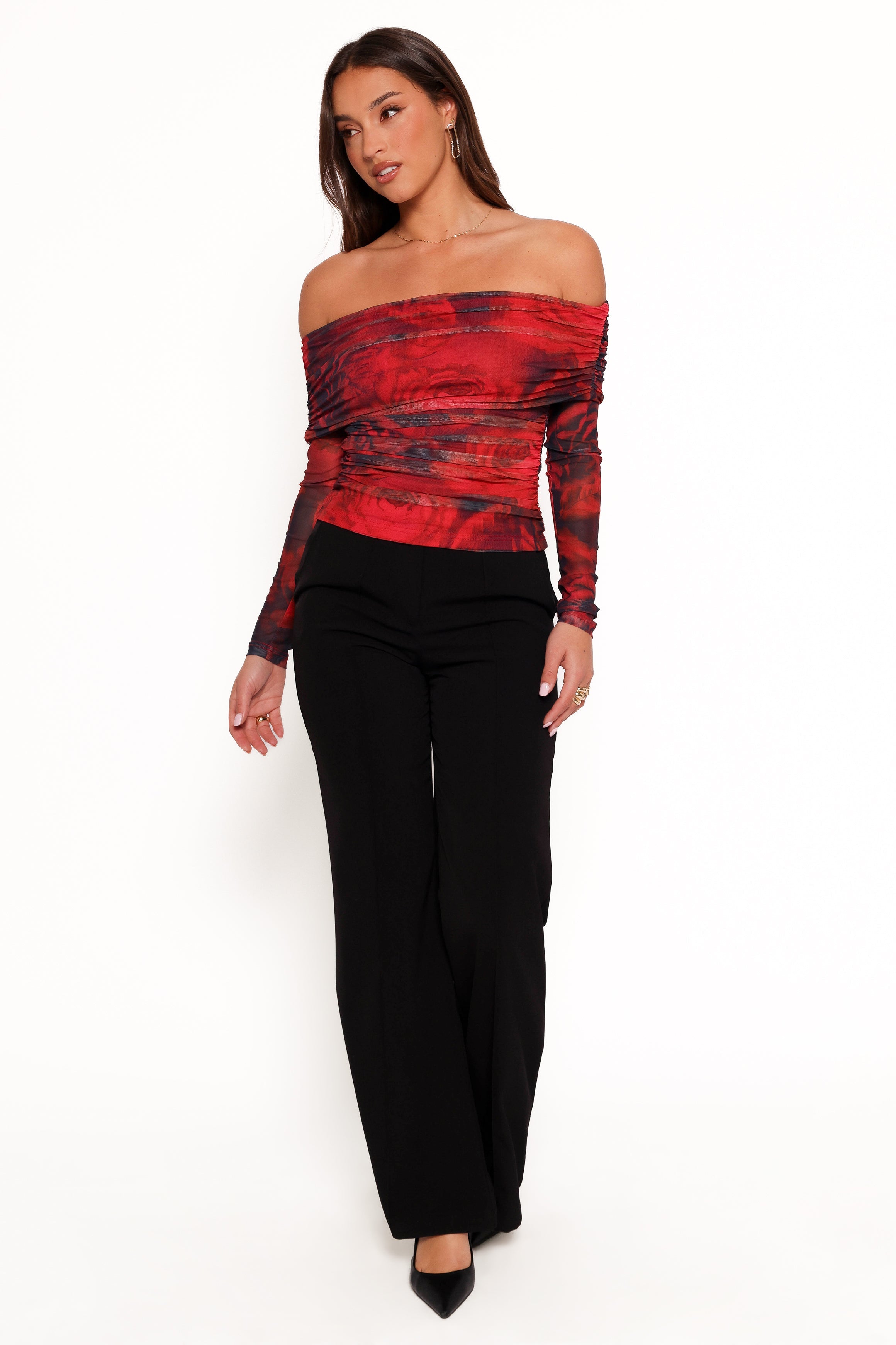 Koa Off Shoulder Top - Rose Print-Aur Fashion