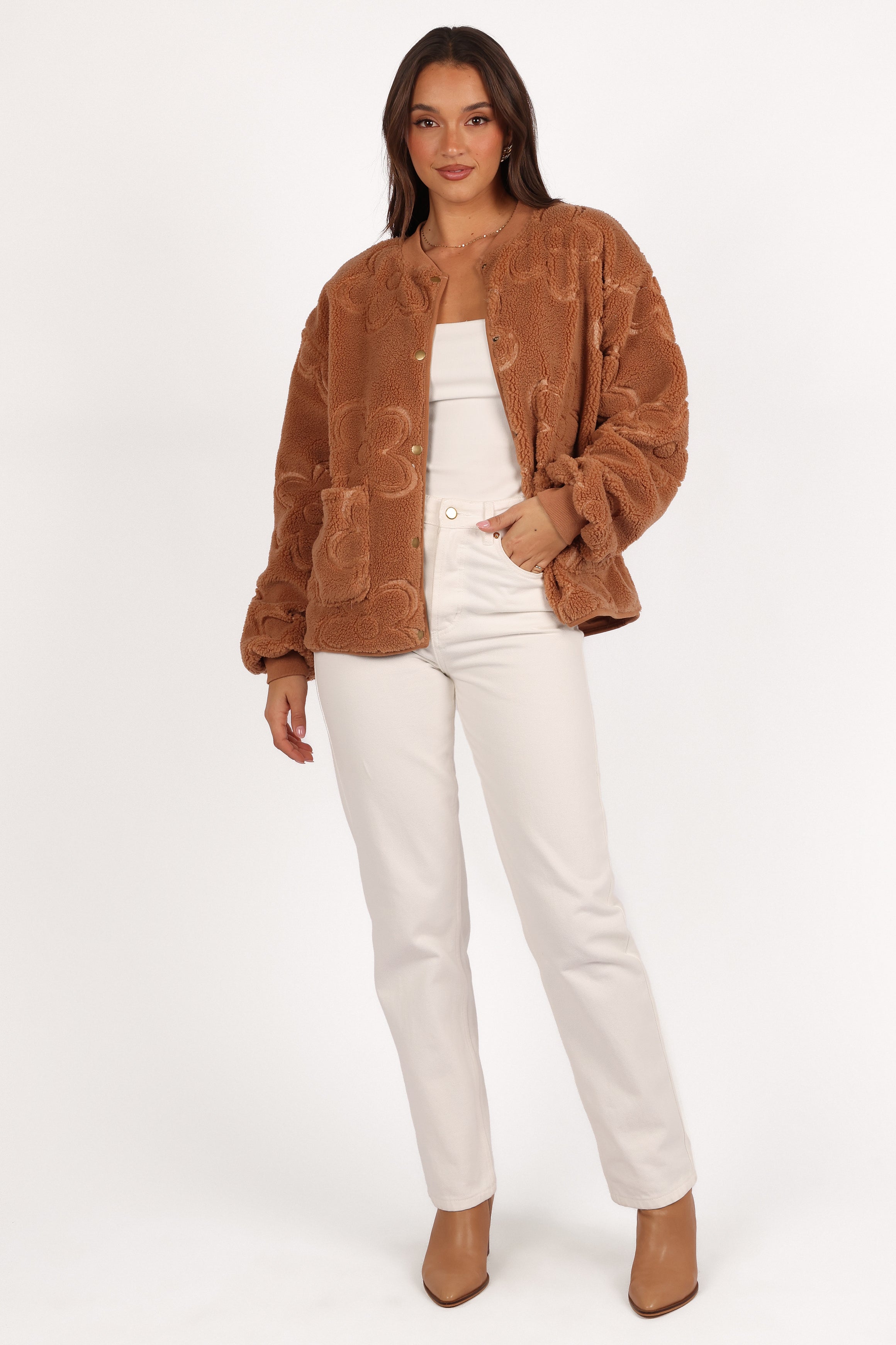 Lasky Flower Pattern Button Down Jacket - Camel-Aur Fashion