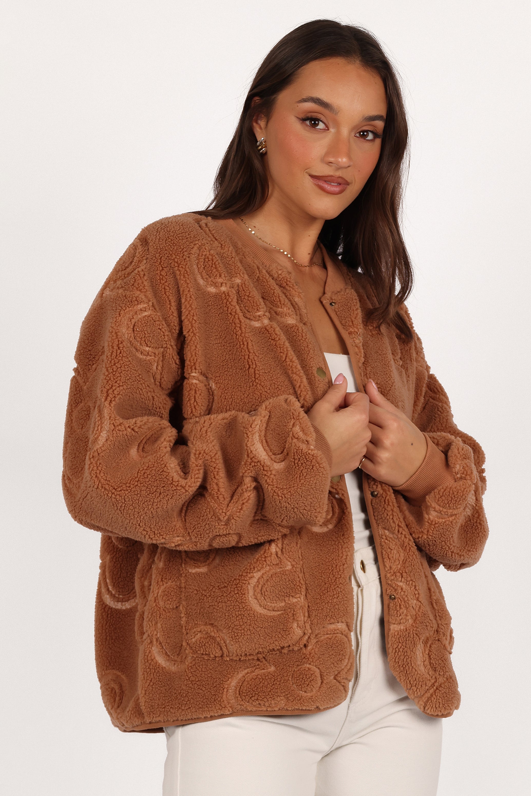 Lasky Flower Pattern Button Down Jacket - Camel-Aur Fashion