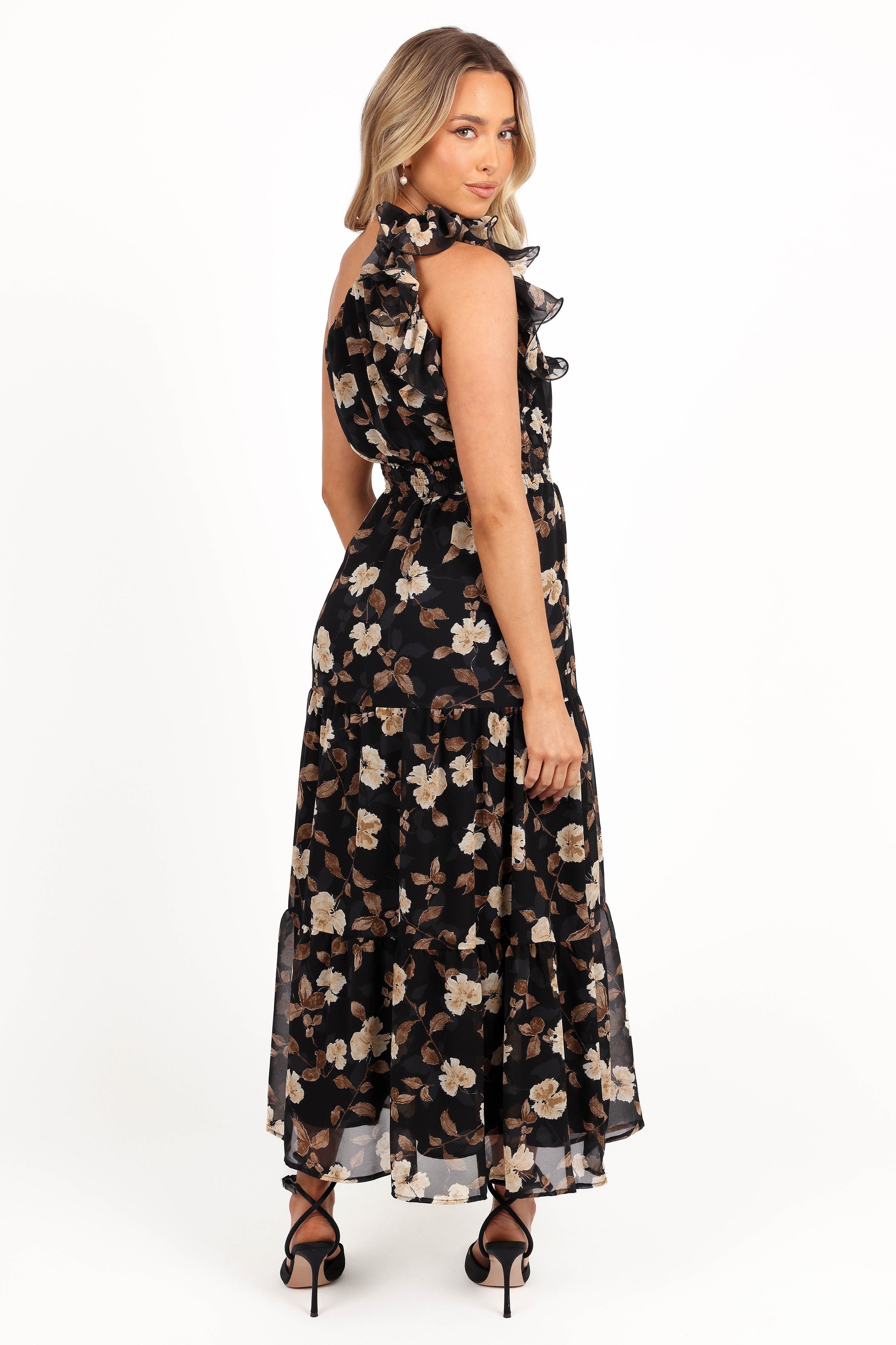 Layley One Shoulder Maxi Dress - Black Floral-Aur Fashion