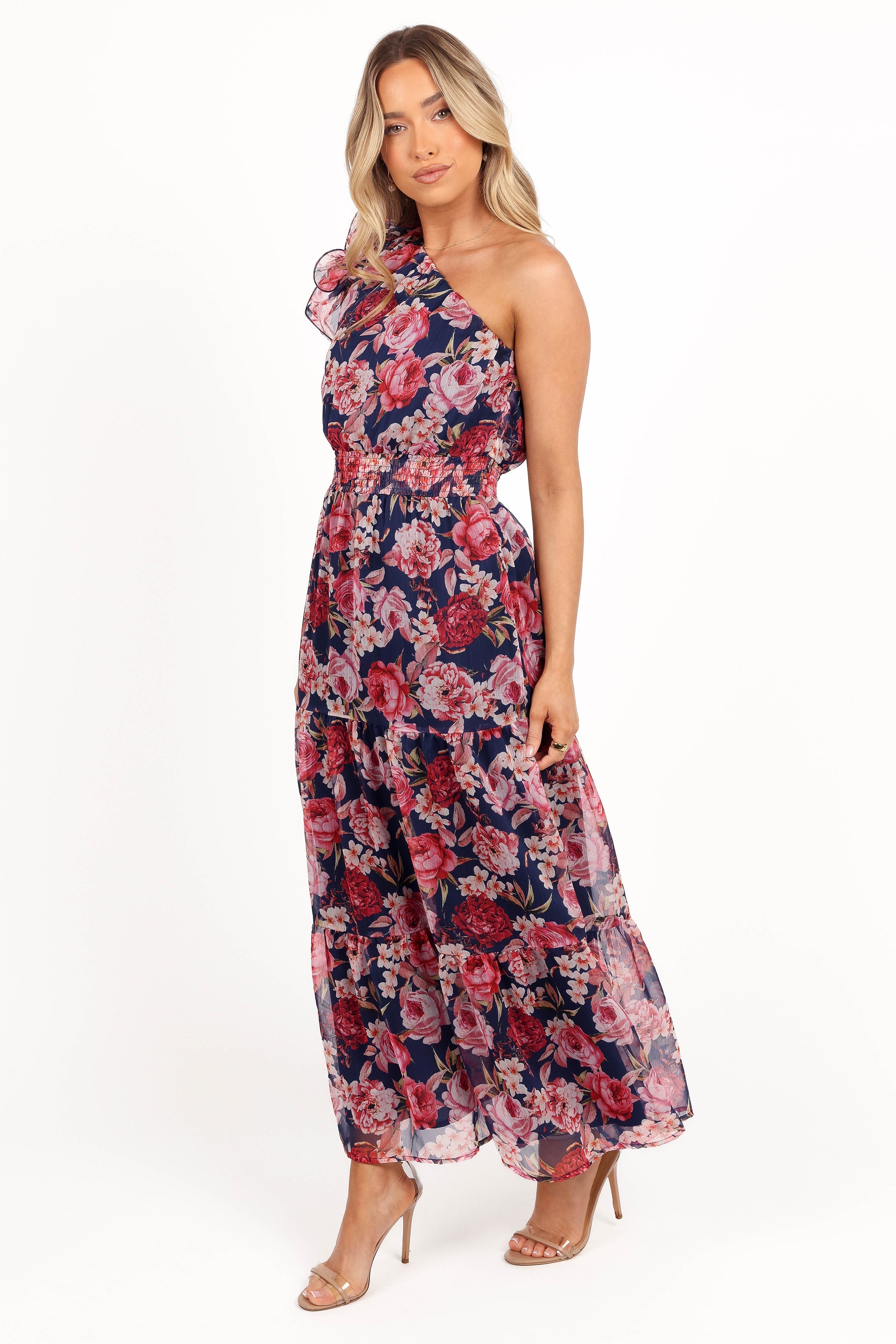 Layley One Shoulder Maxi Dress - Navy Floral-Aur Fashion