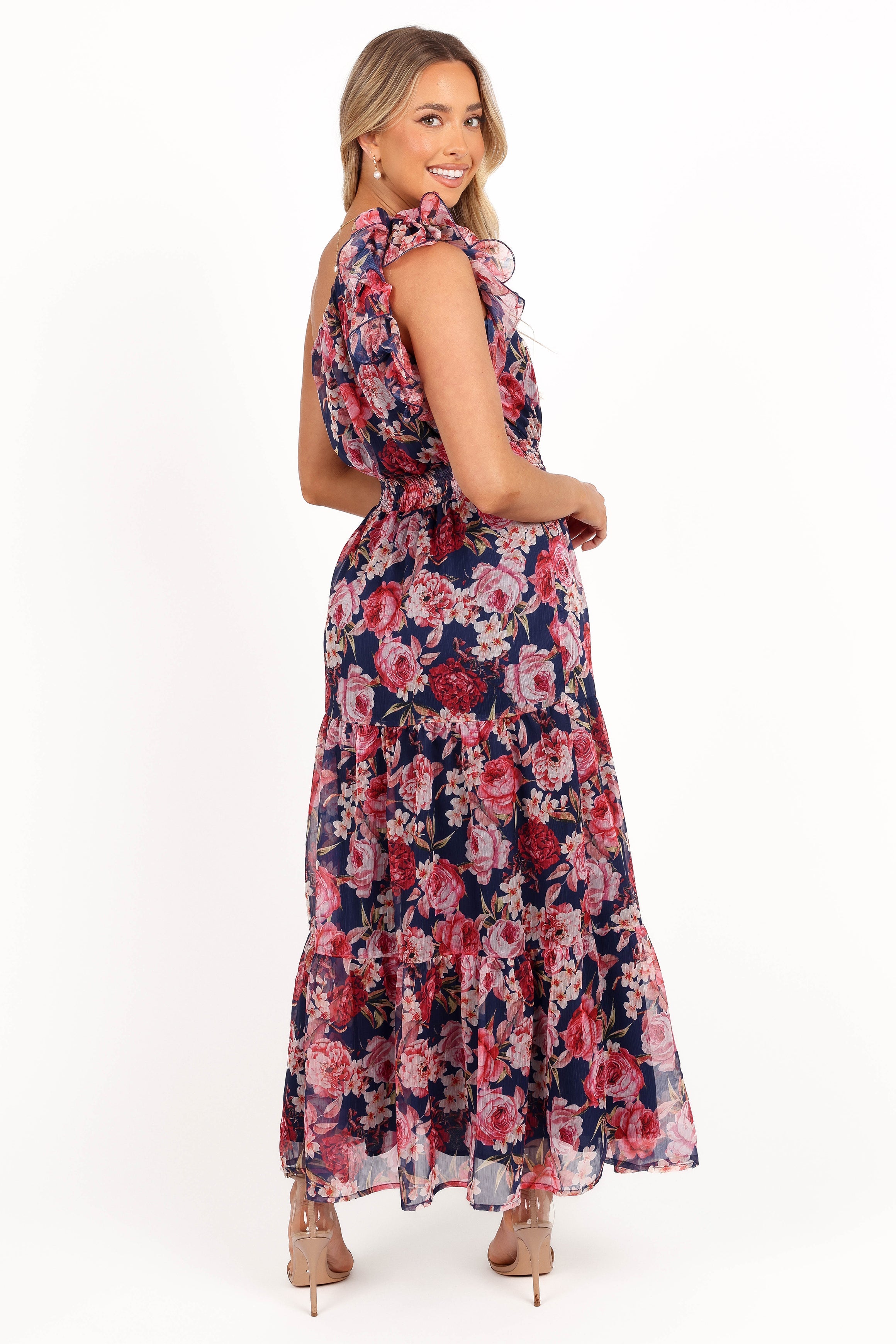 Layley One Shoulder Maxi Dress - Navy Floral-Aur Fashion