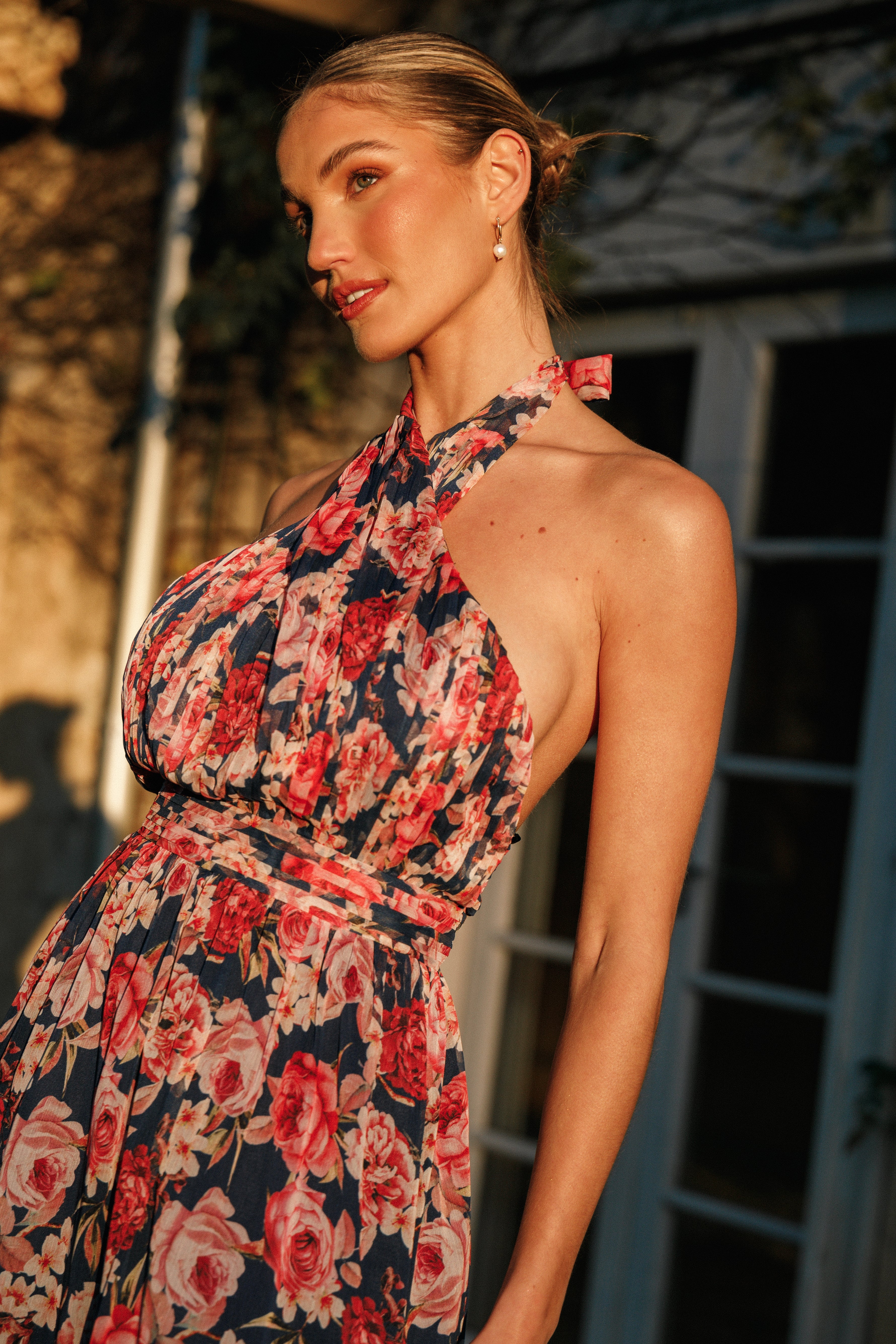 Lennon Halterneck Maxi Dress - Navy Floral-Aur Fashion