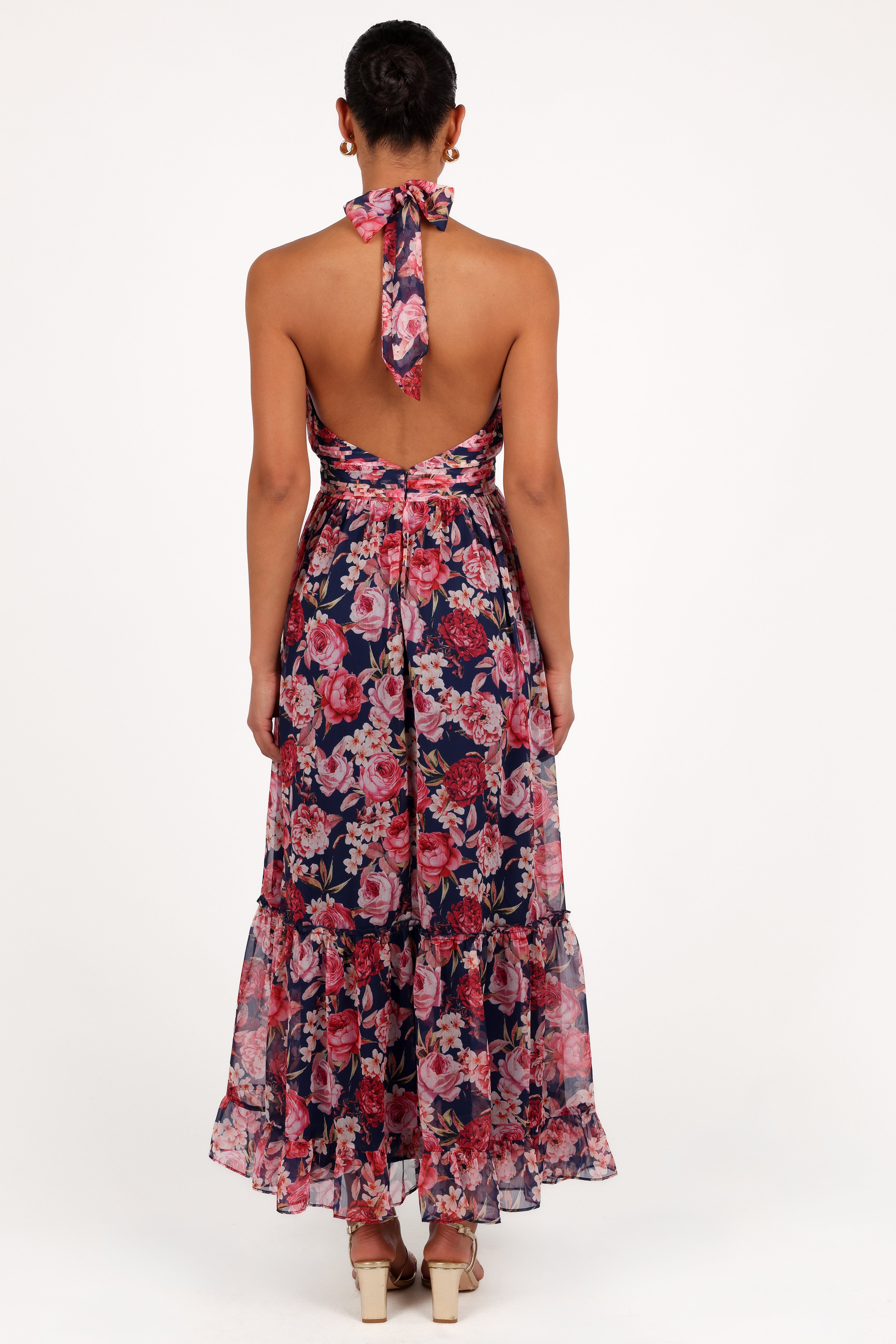 Lennon Halterneck Maxi Dress - Navy Floral-Aur Fashion